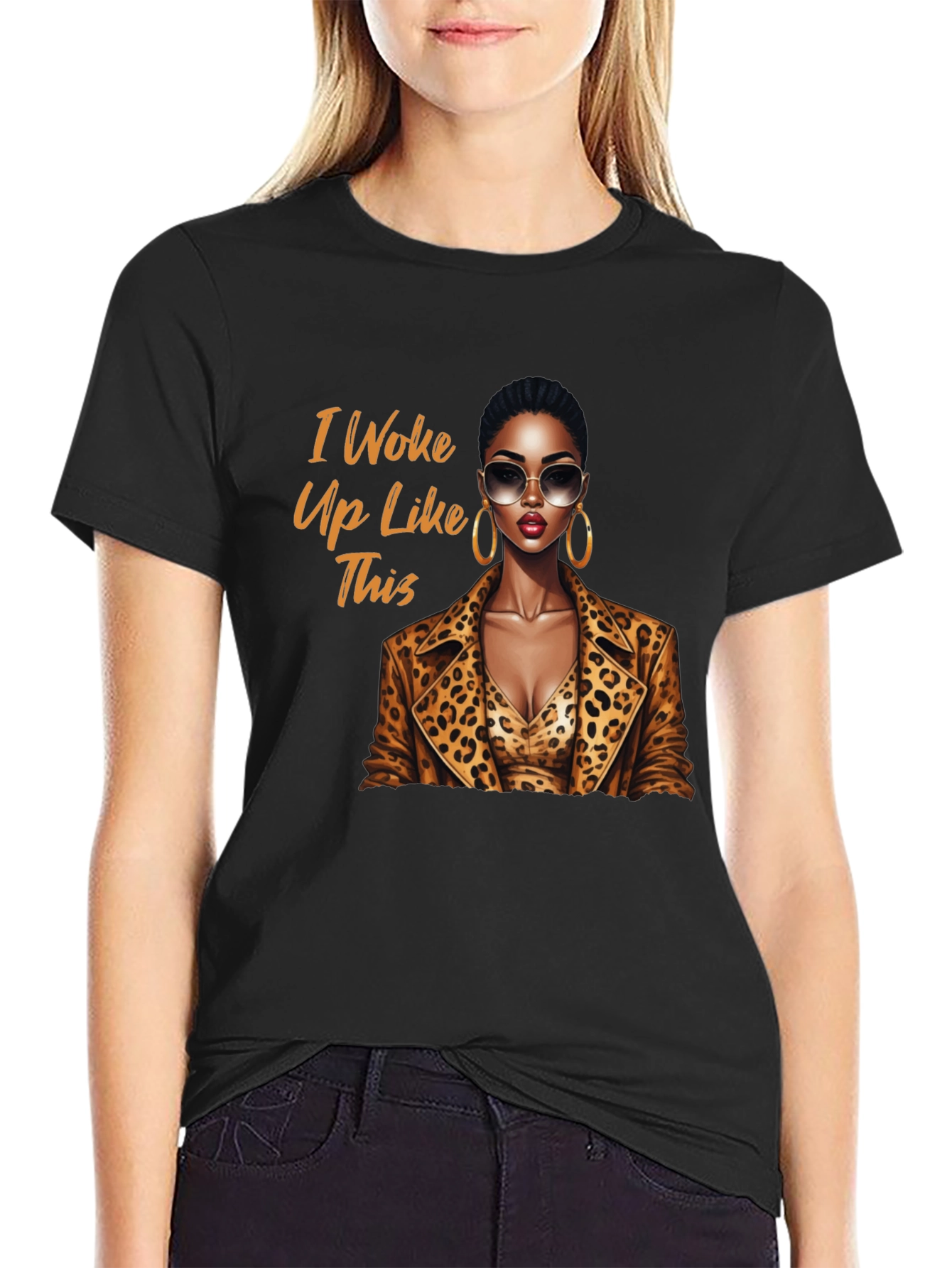 Camiseta Negra con Diseño I Woke Up Like This