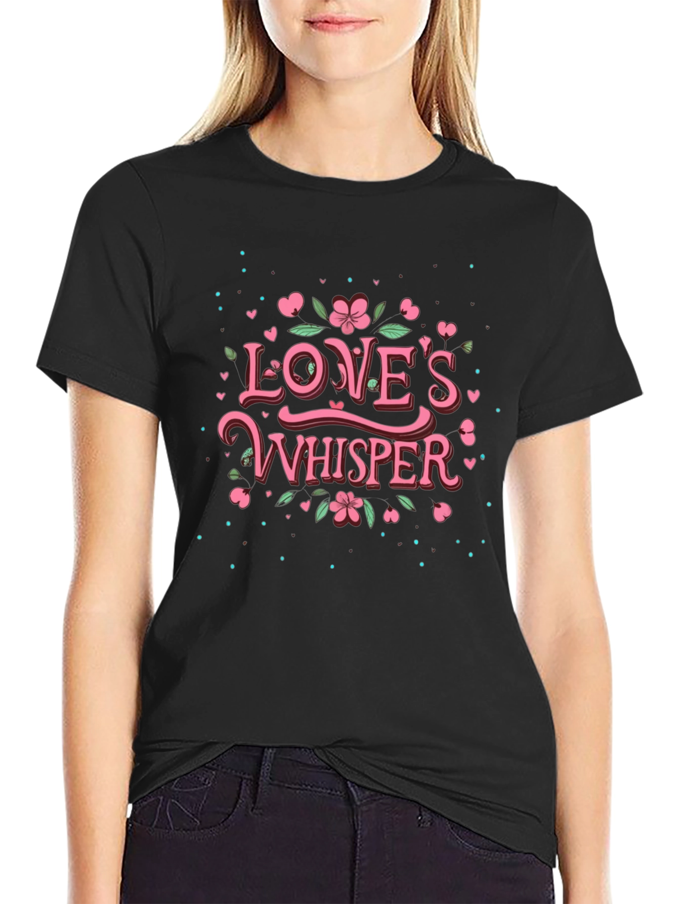 Camiseta Negra Loves Whisper Floral Romántica