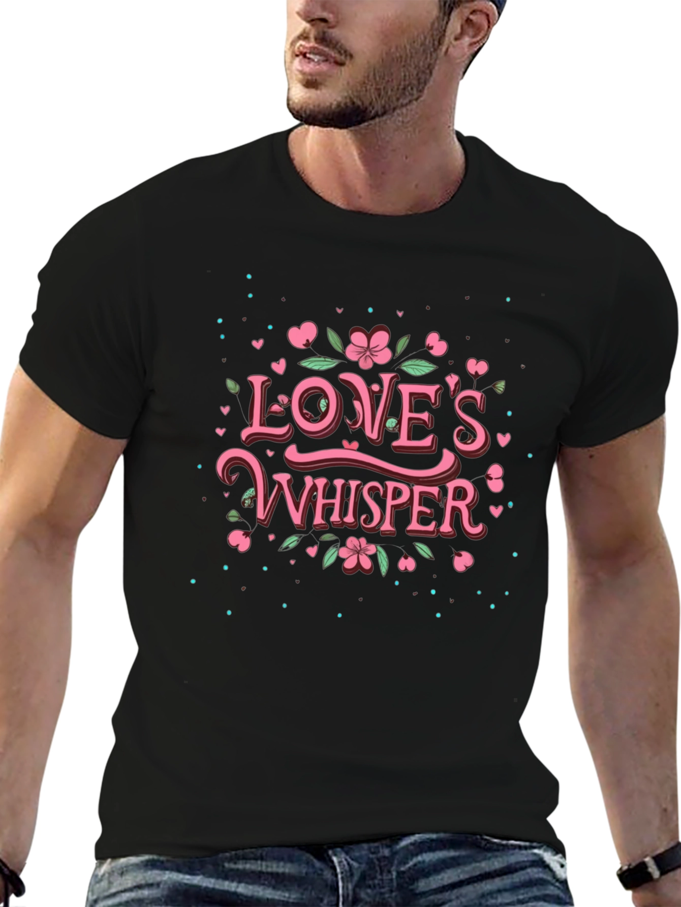 Camiseta Negra Loves Whisper Floral Romántica
