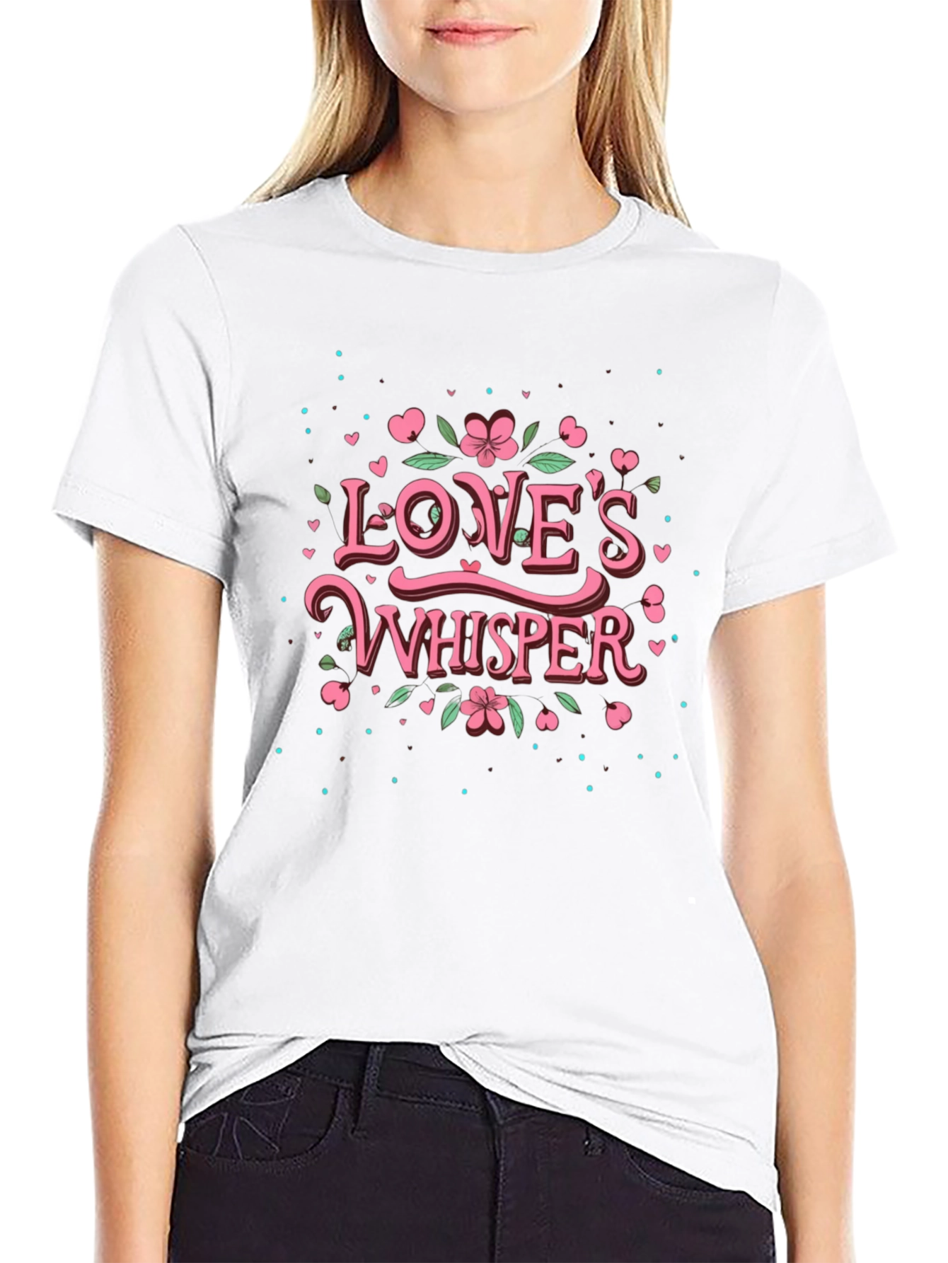 Camiseta Negra Loves Whisper Floral Romántica