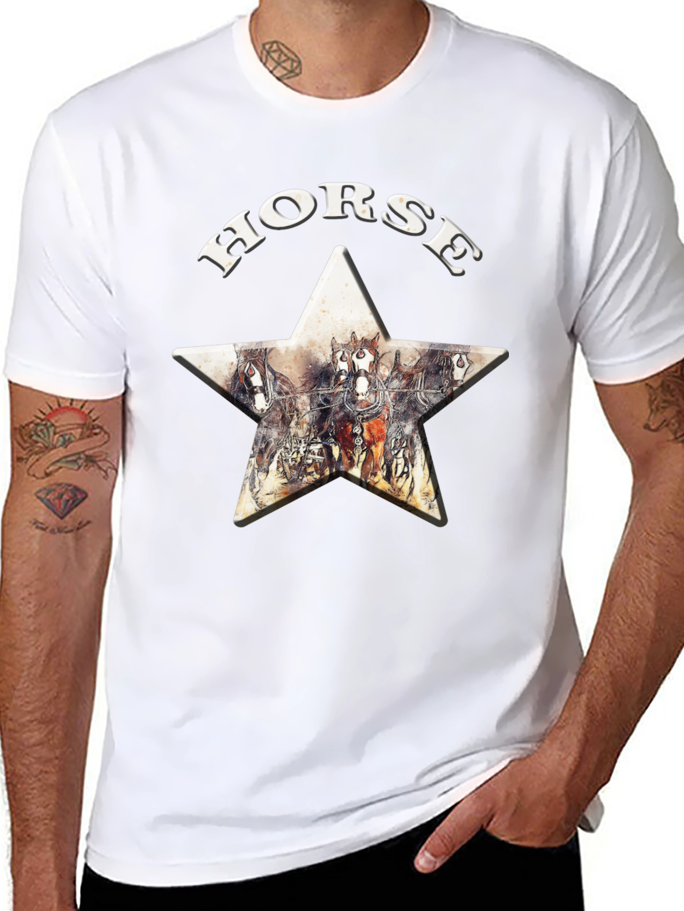Camiseta Negra Horse Estampado Estrella