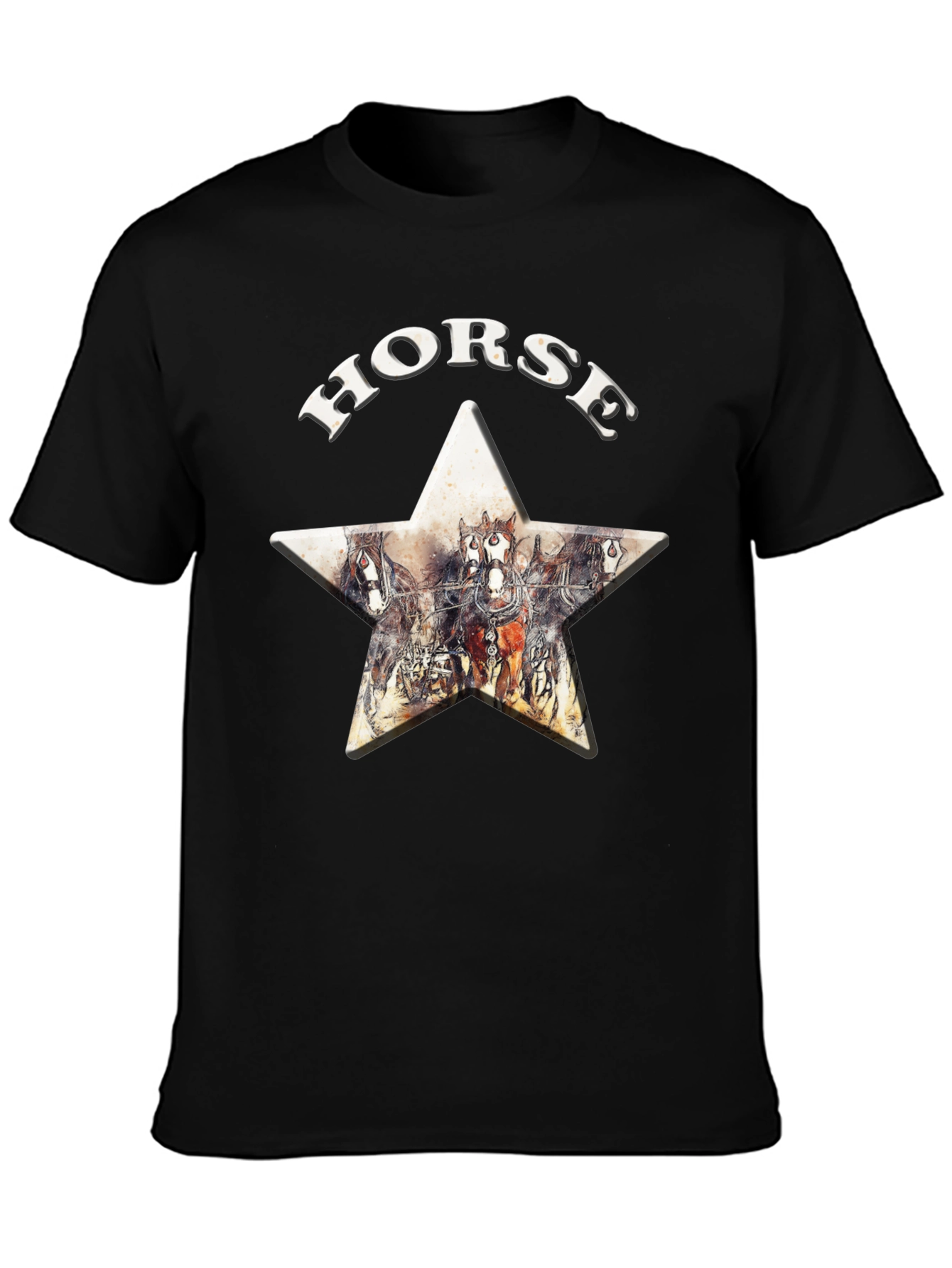 Camiseta Negra Horse Estampado Estrella