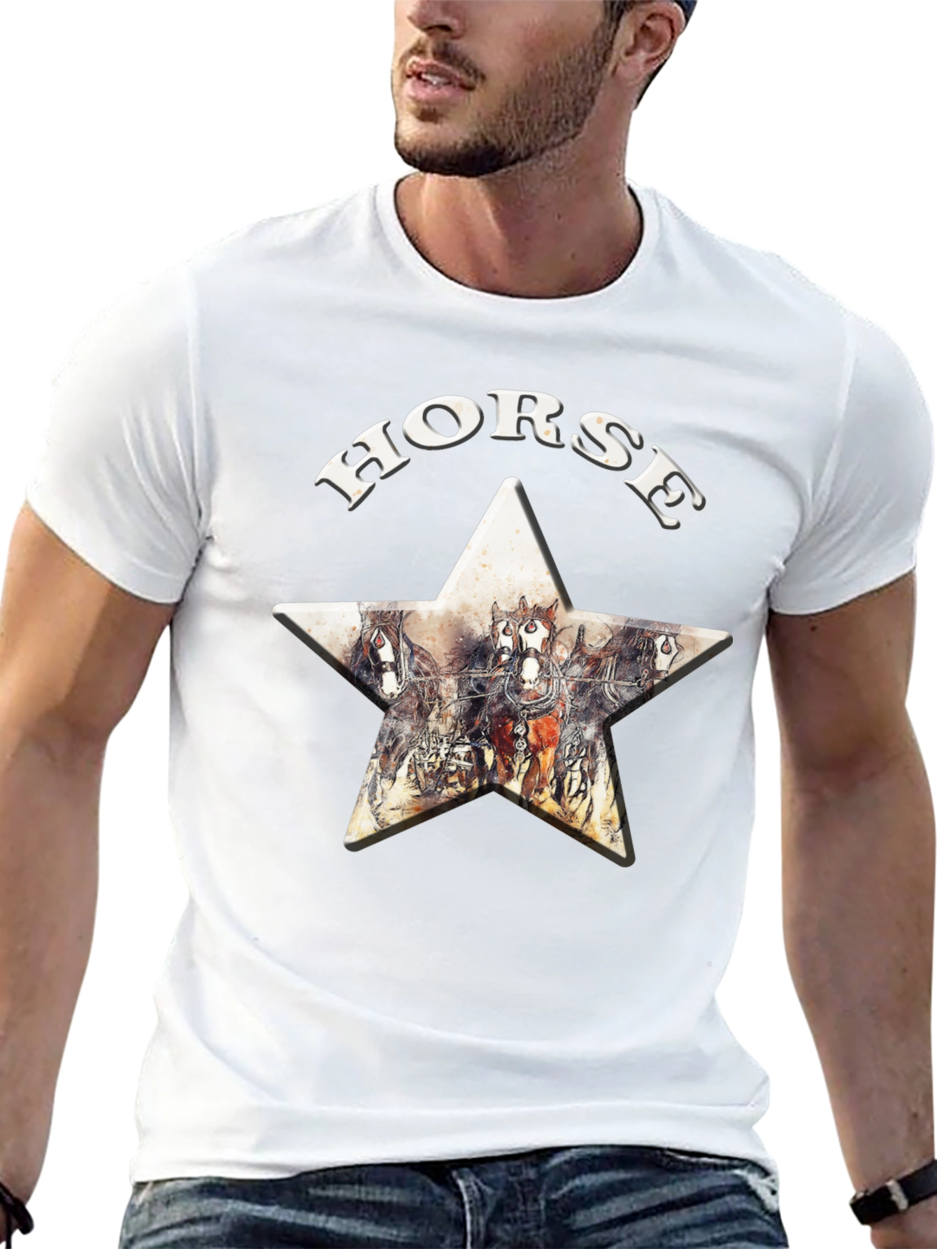 Camiseta Negra Horse Estampado Estrella