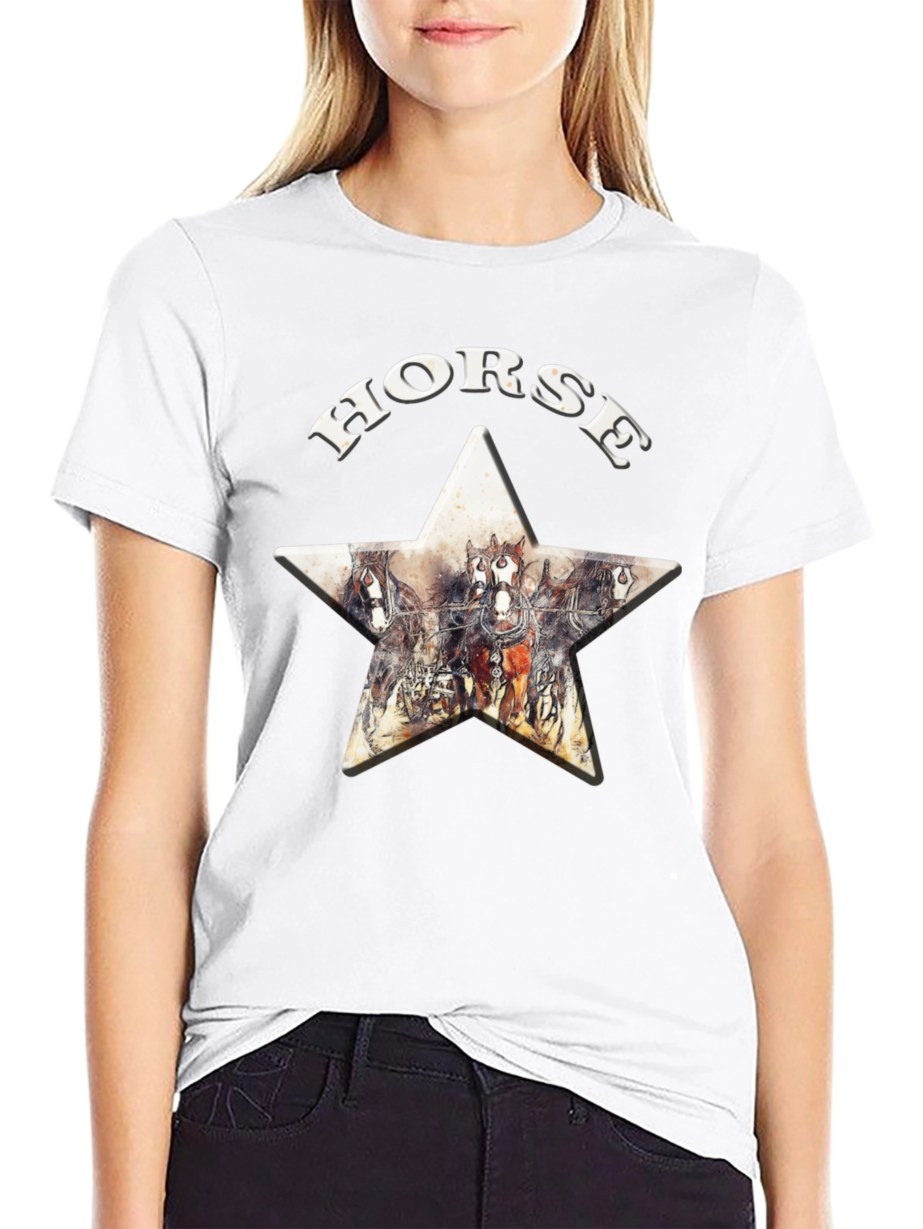 Camiseta Negra Horse Estampado Estrella