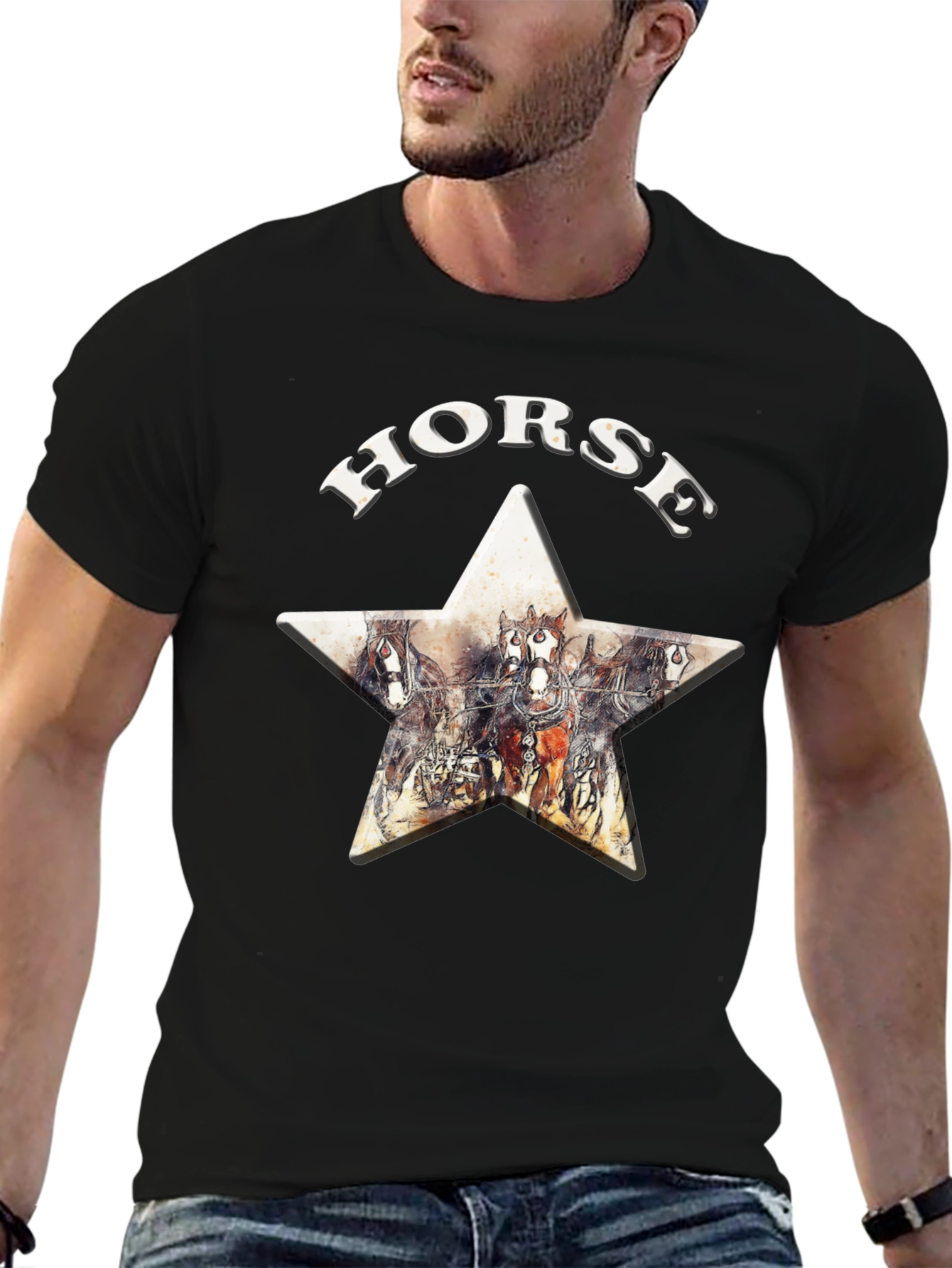 Camiseta Negra Horse Estampado Estrella