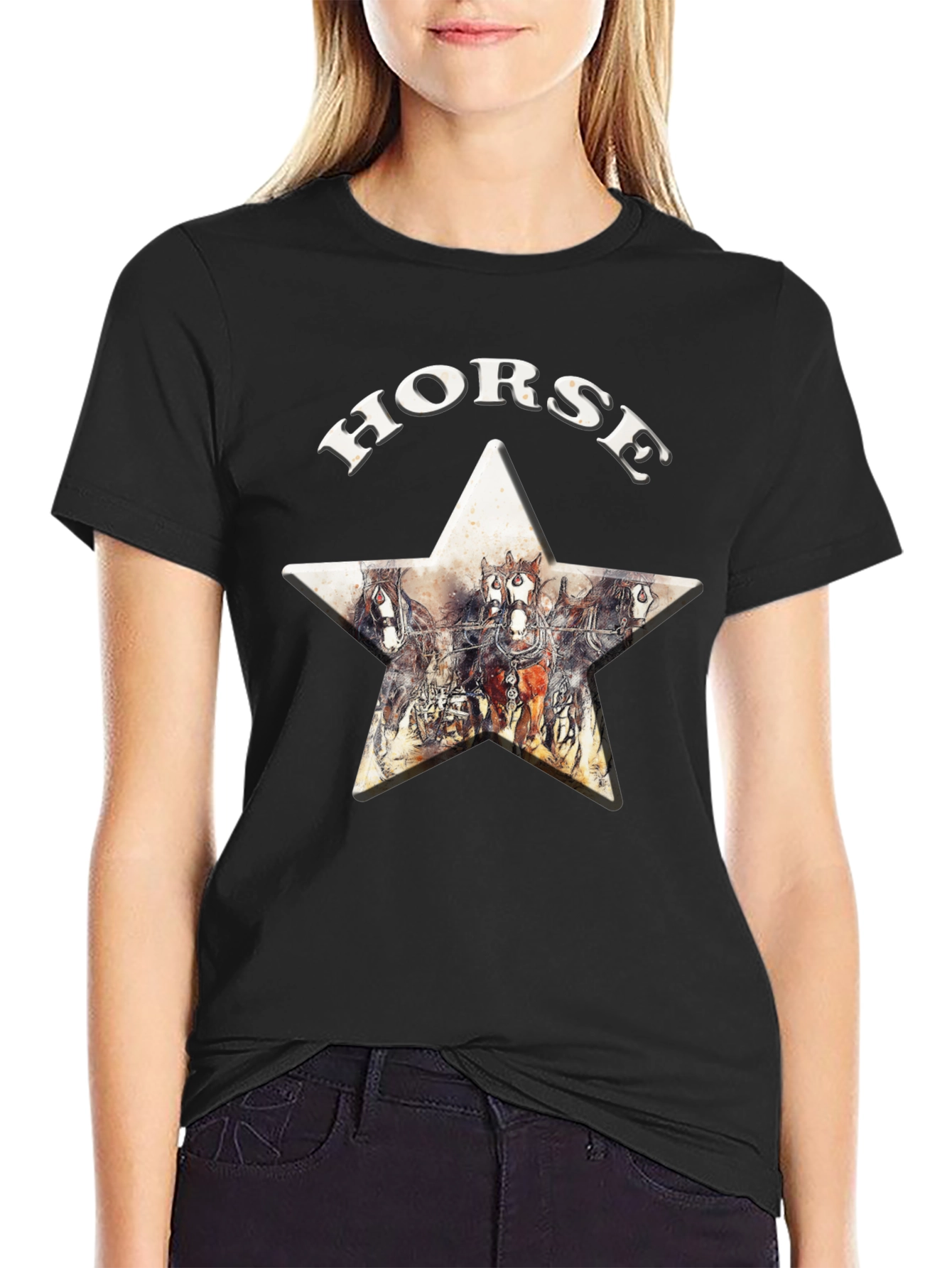Camiseta Negra Horse Estampado Estrella