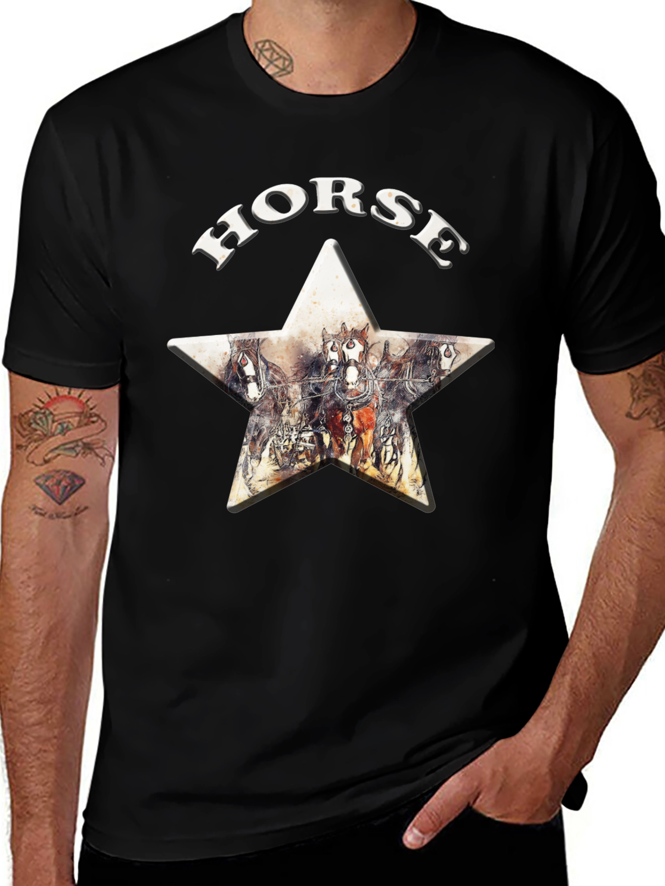 Camiseta Negra Horse Estampado Estrella