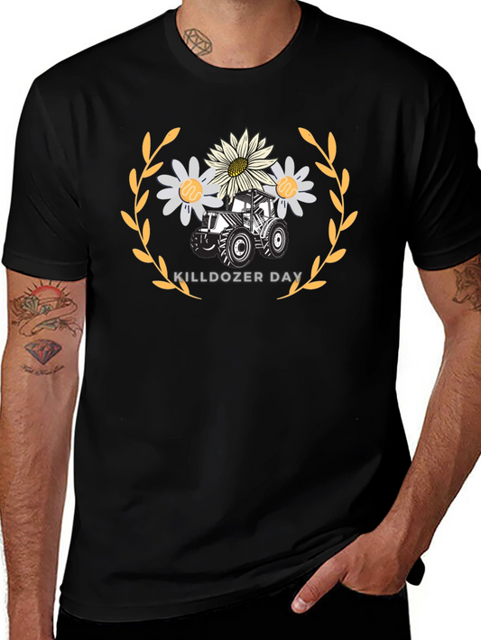 Camiseta Negra Killdozer Day con Tractor y Flores