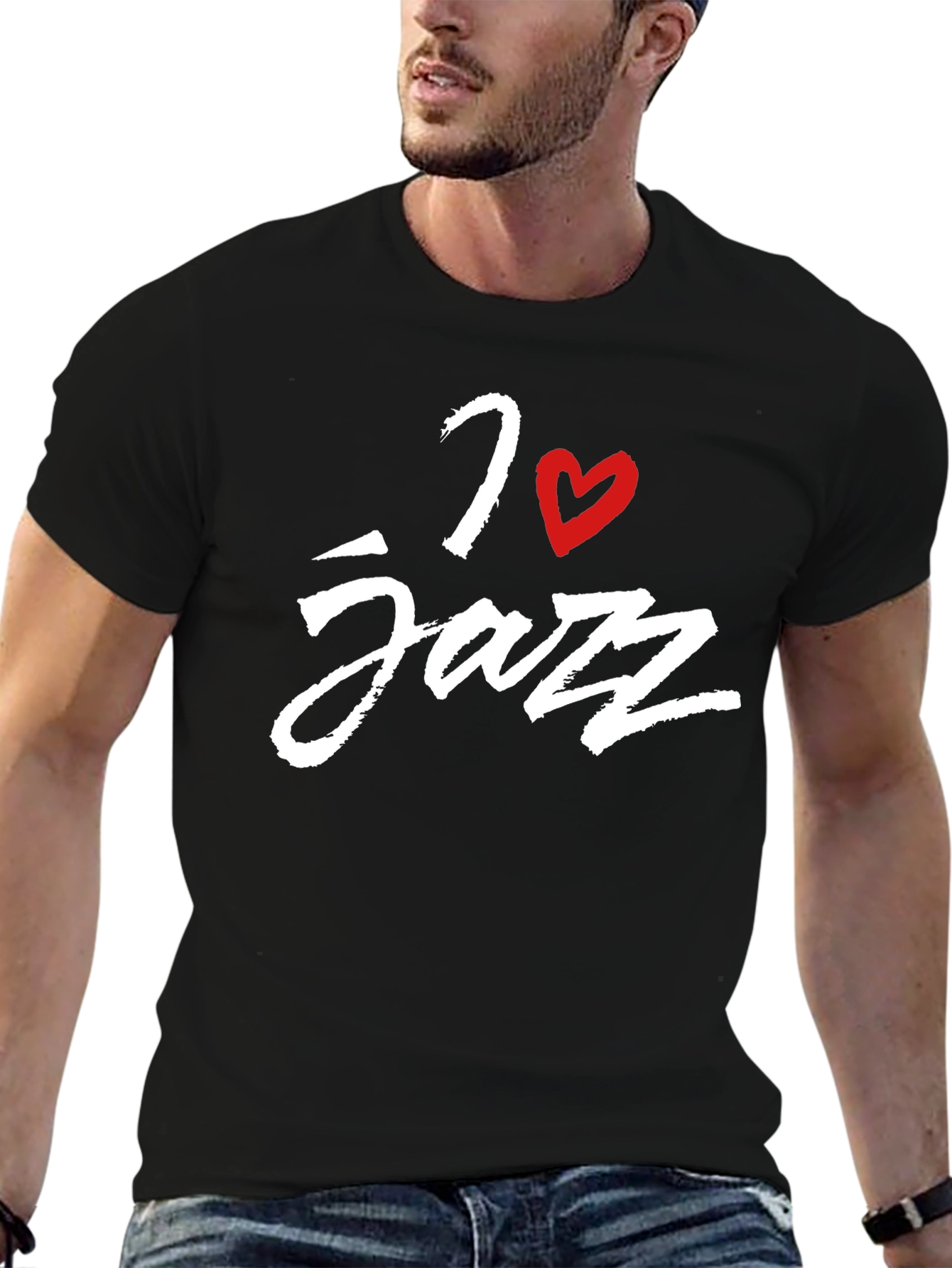 Camiseta Negra I Love Jazz Algodón Suave Unisex