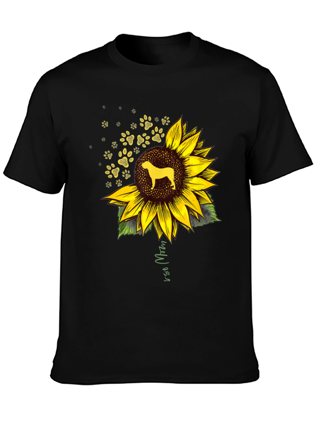Camiseta Negra con Diseño de Girasol y Perro