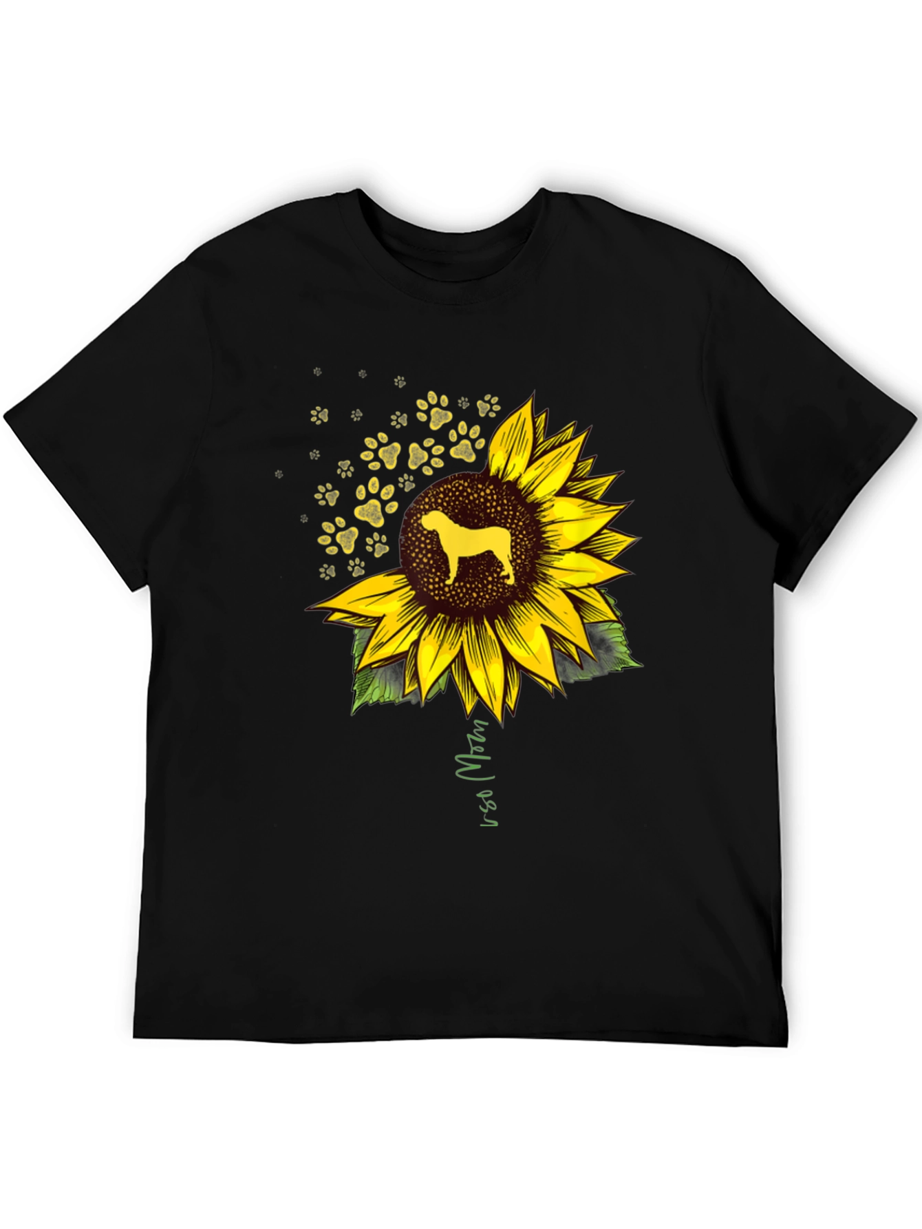 Camiseta Negra con Diseño de Girasol y Perro
