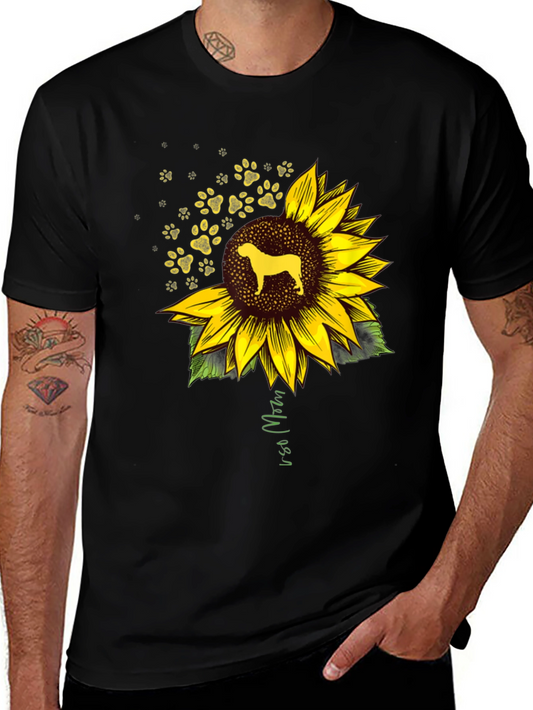 Camiseta Negra con Diseño de Girasol y Perro