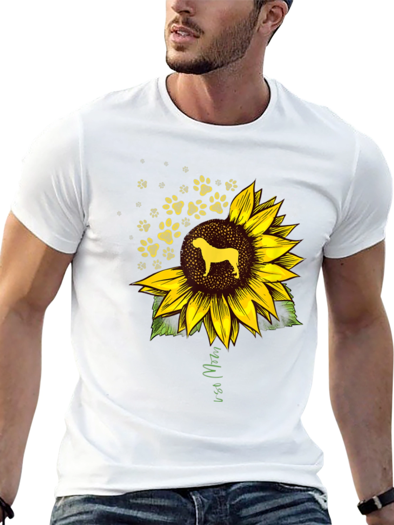 Camiseta Negra con Diseño de Girasol y Perro