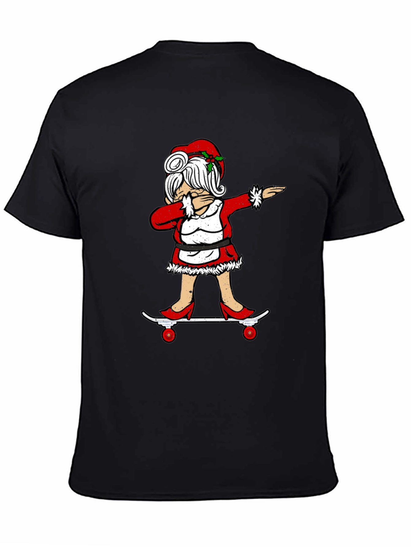 Camiseta Negra con Diseño Navideño Señora Claus Dabbing