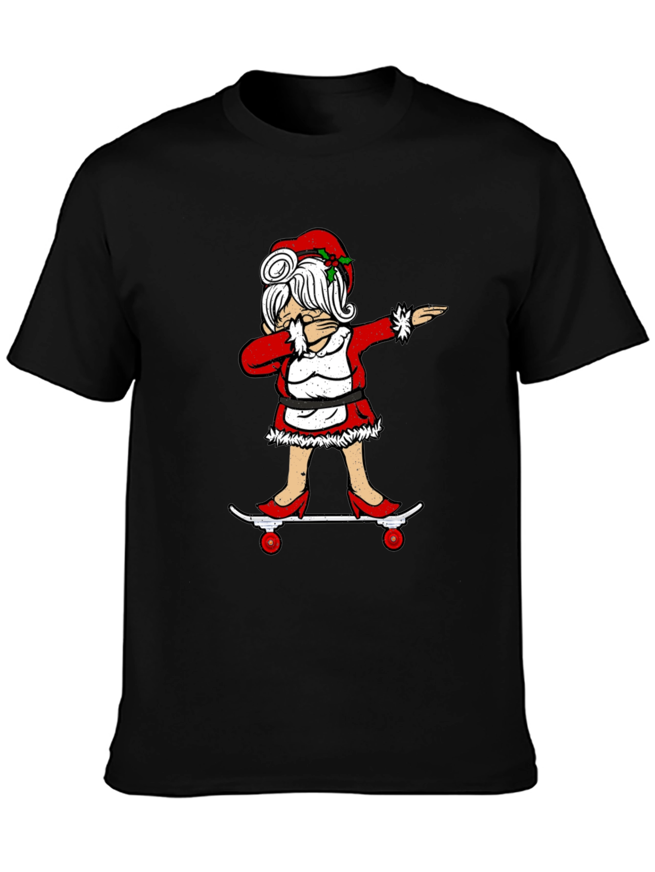 Camiseta Negra con Diseño Navideño Señora Claus Dabbing