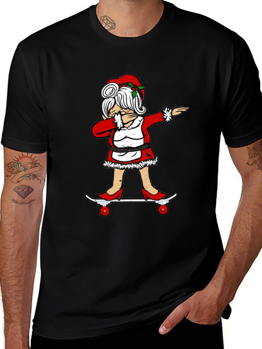 Camiseta Negra con Diseño Navideño Señora Claus Dabbing