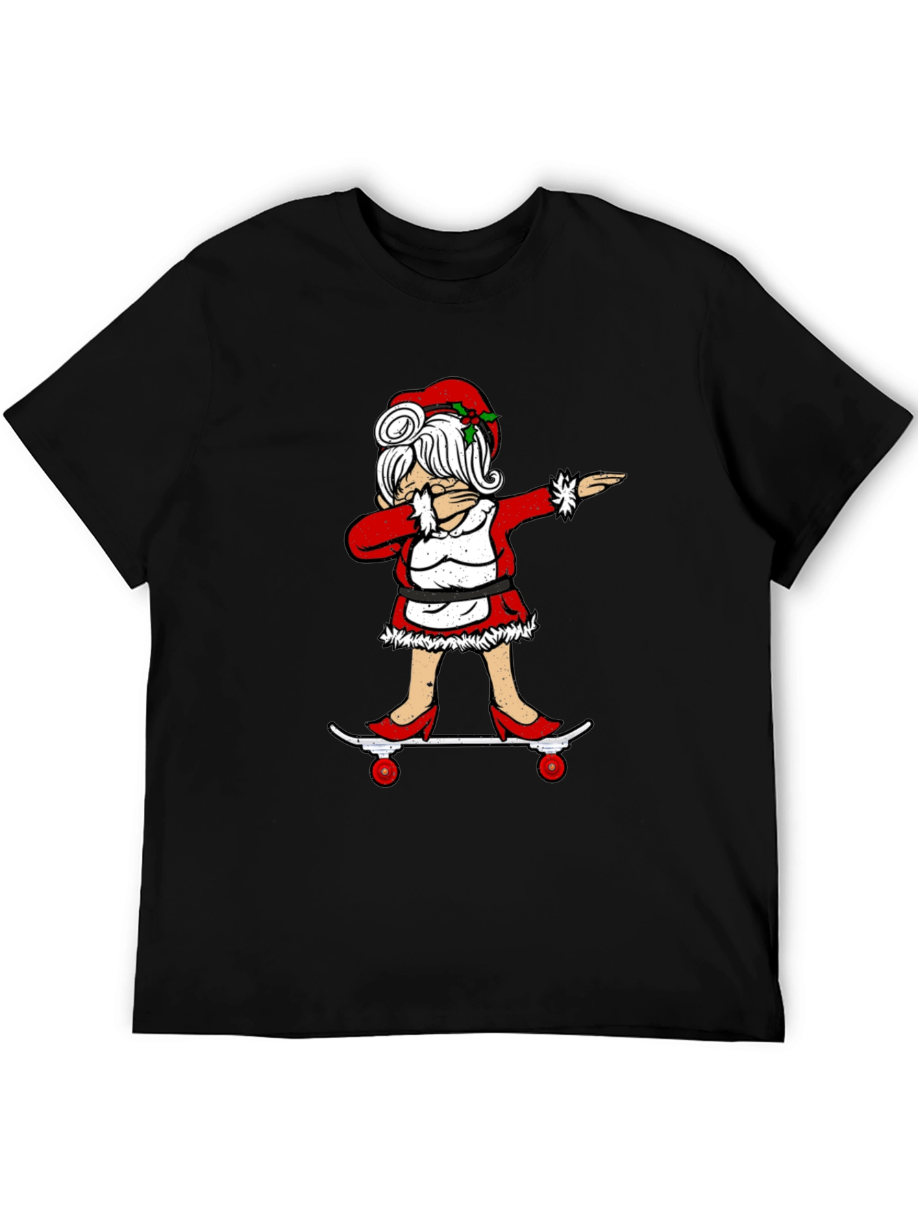 Camiseta Negra con Diseño Navideño Señora Claus Dabbing