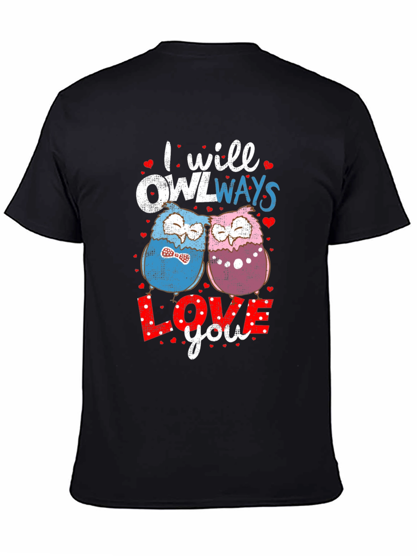 Camiseta Negra con Diseño de Búhos Enamorados