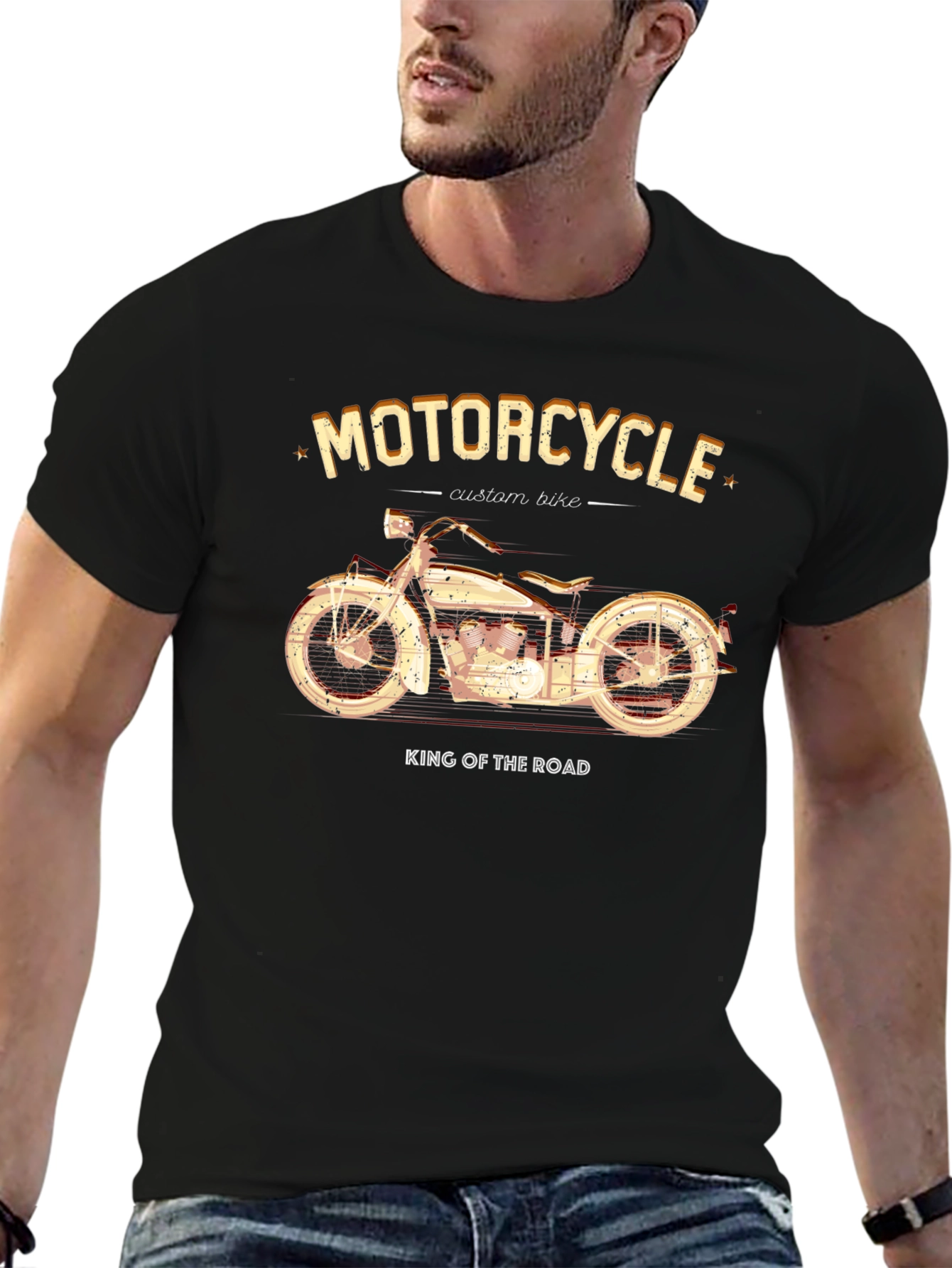 Camiseta Negra Motocicleta Custom Bike King of the Road