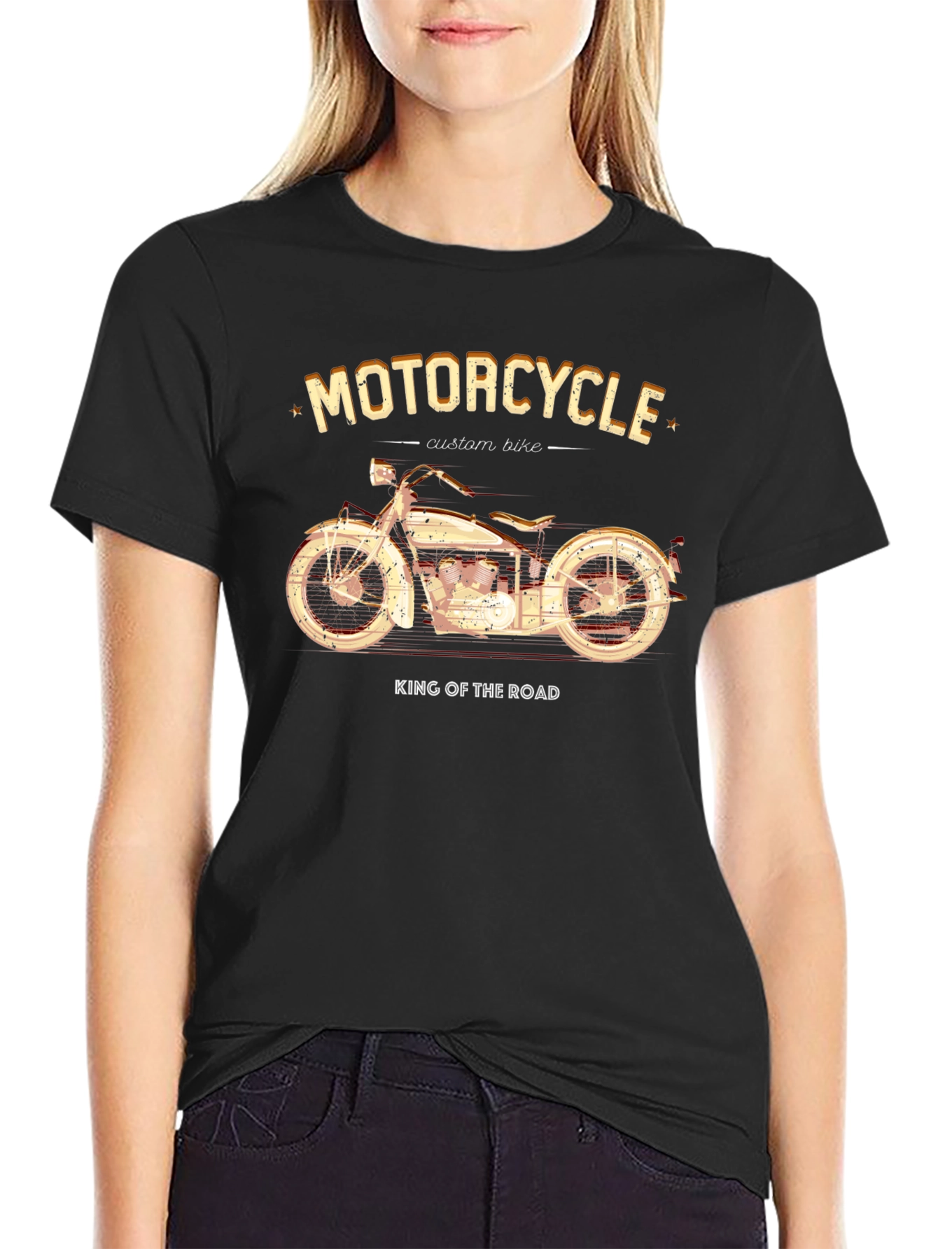 Camiseta Negra Motocicleta Custom Bike King of the Road