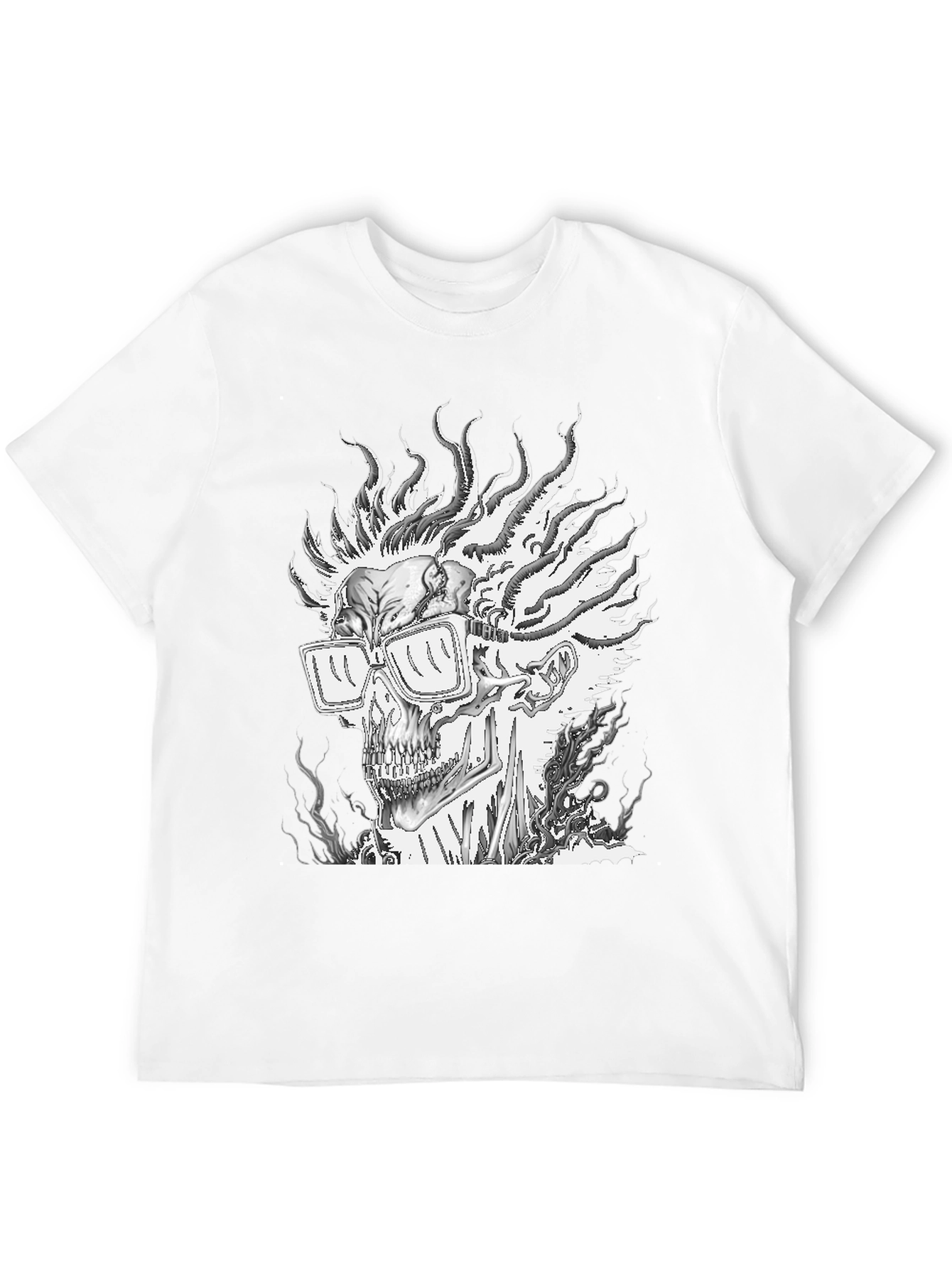 Camiseta Negra con Diseño de Calavera en Llamas
