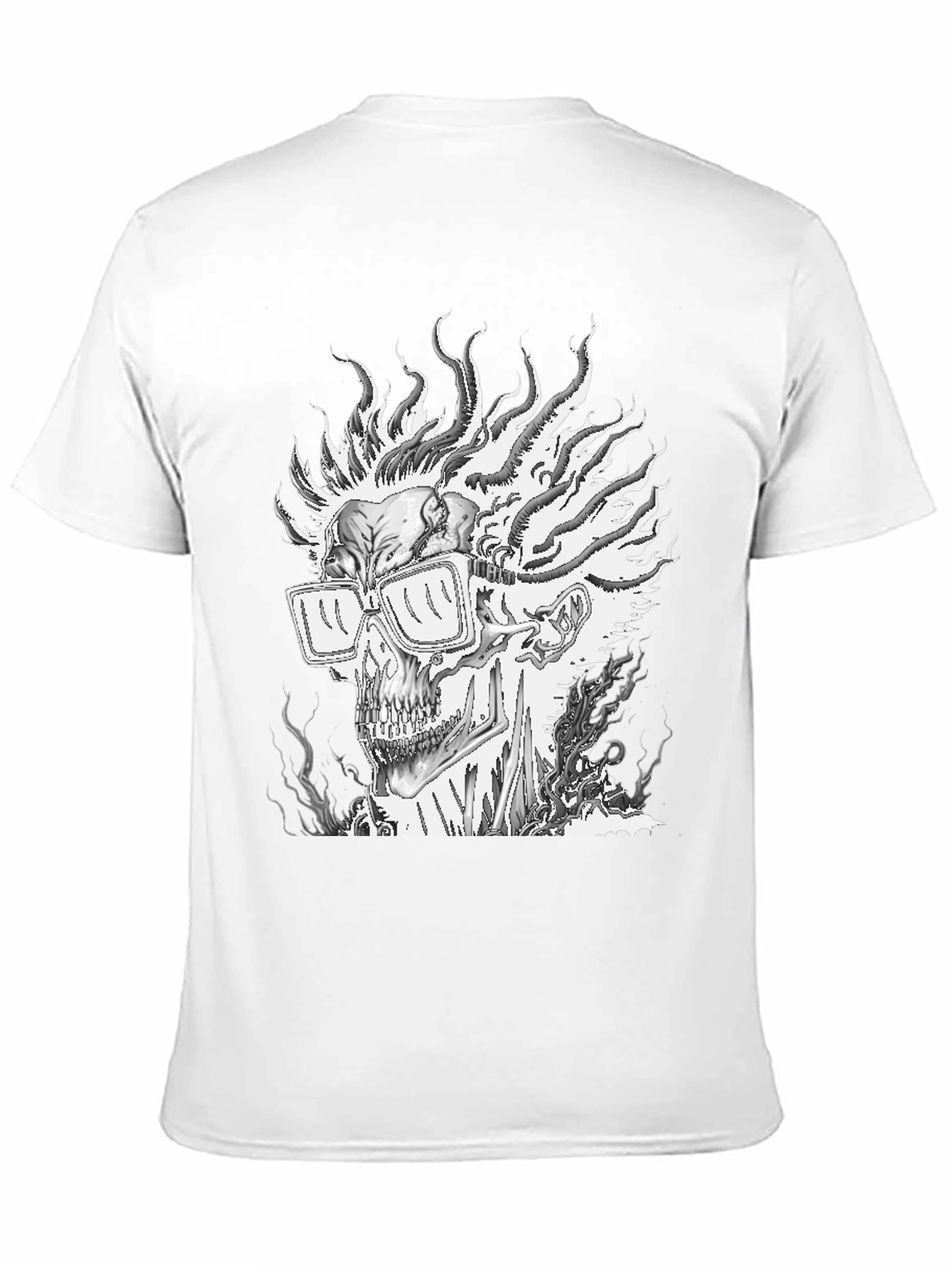 Camiseta Negra con Diseño de Calavera en Llamas