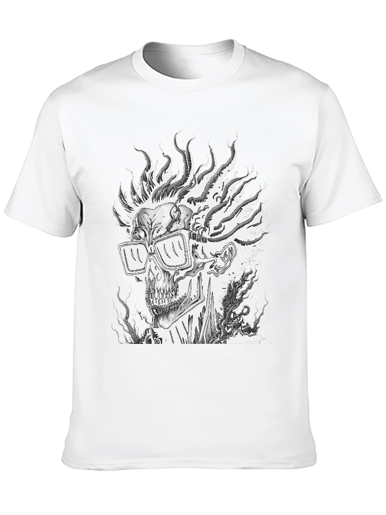 Camiseta Negra con Diseño de Calavera en Llamas