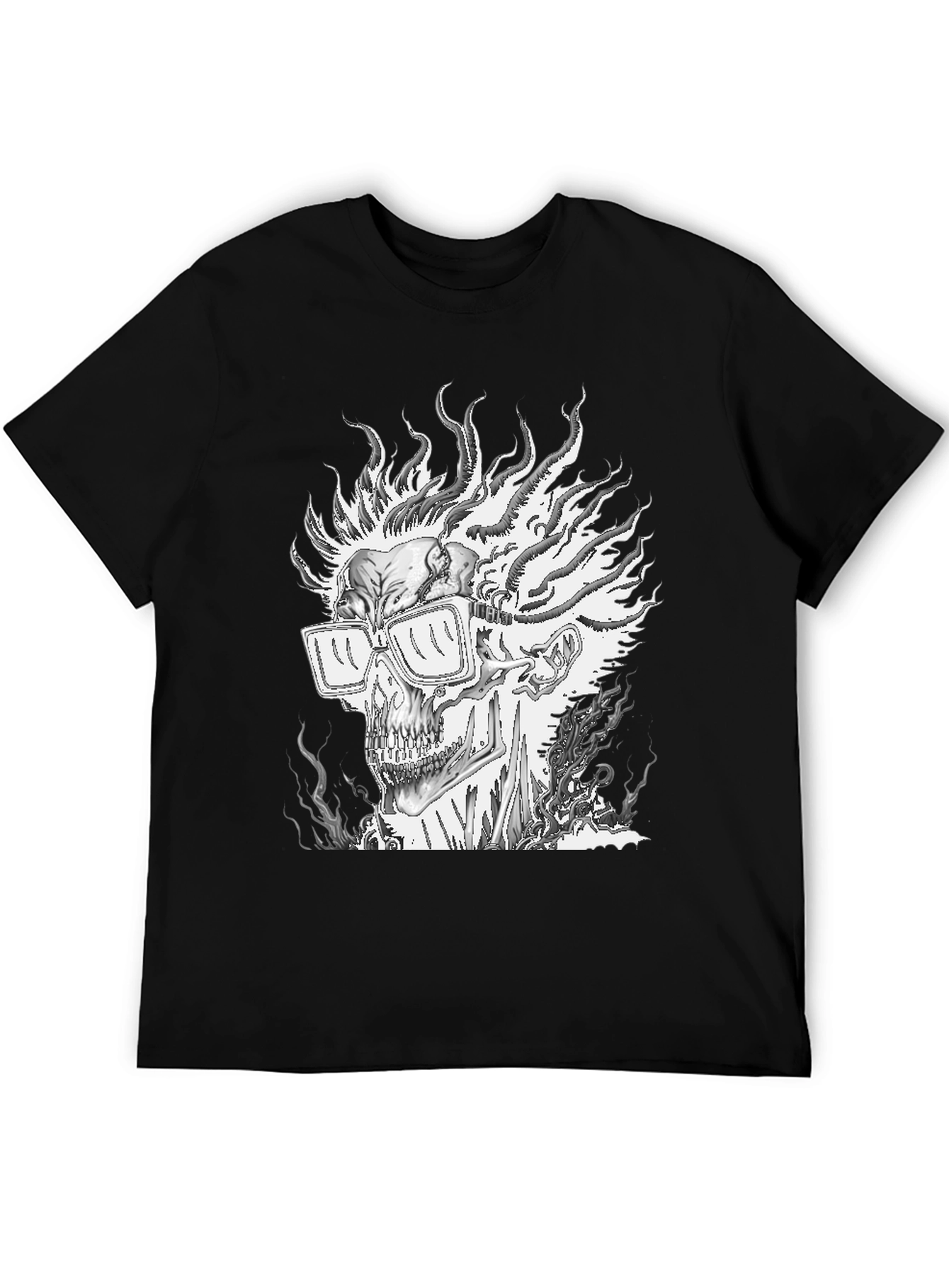 Camiseta Negra con Diseño de Calavera en Llamas