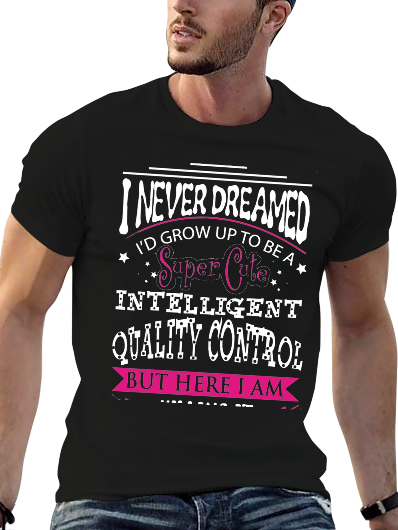 Camiseta Negra con Diseño de Control de Calidad Inteligente