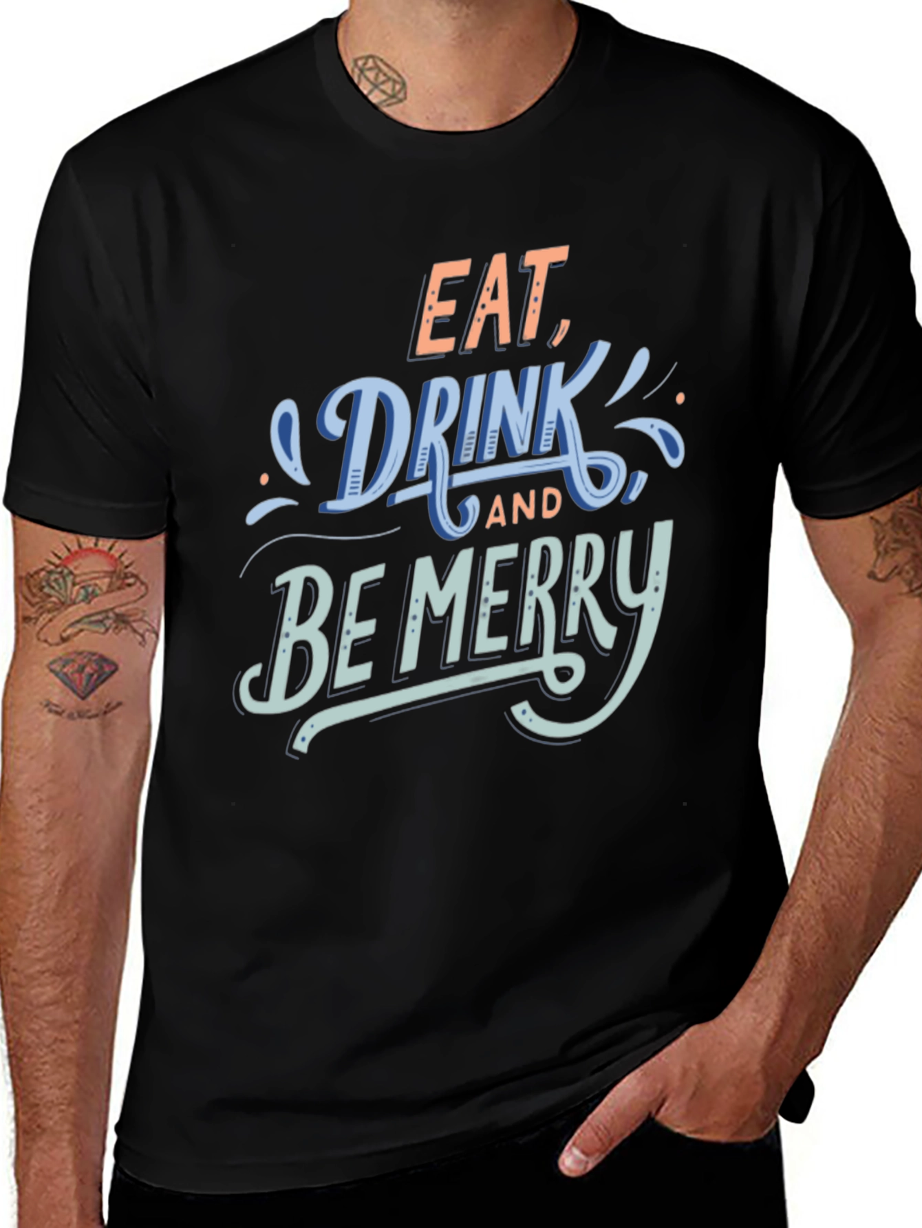 Camiseta Negra: Eat Drink and Be Merry