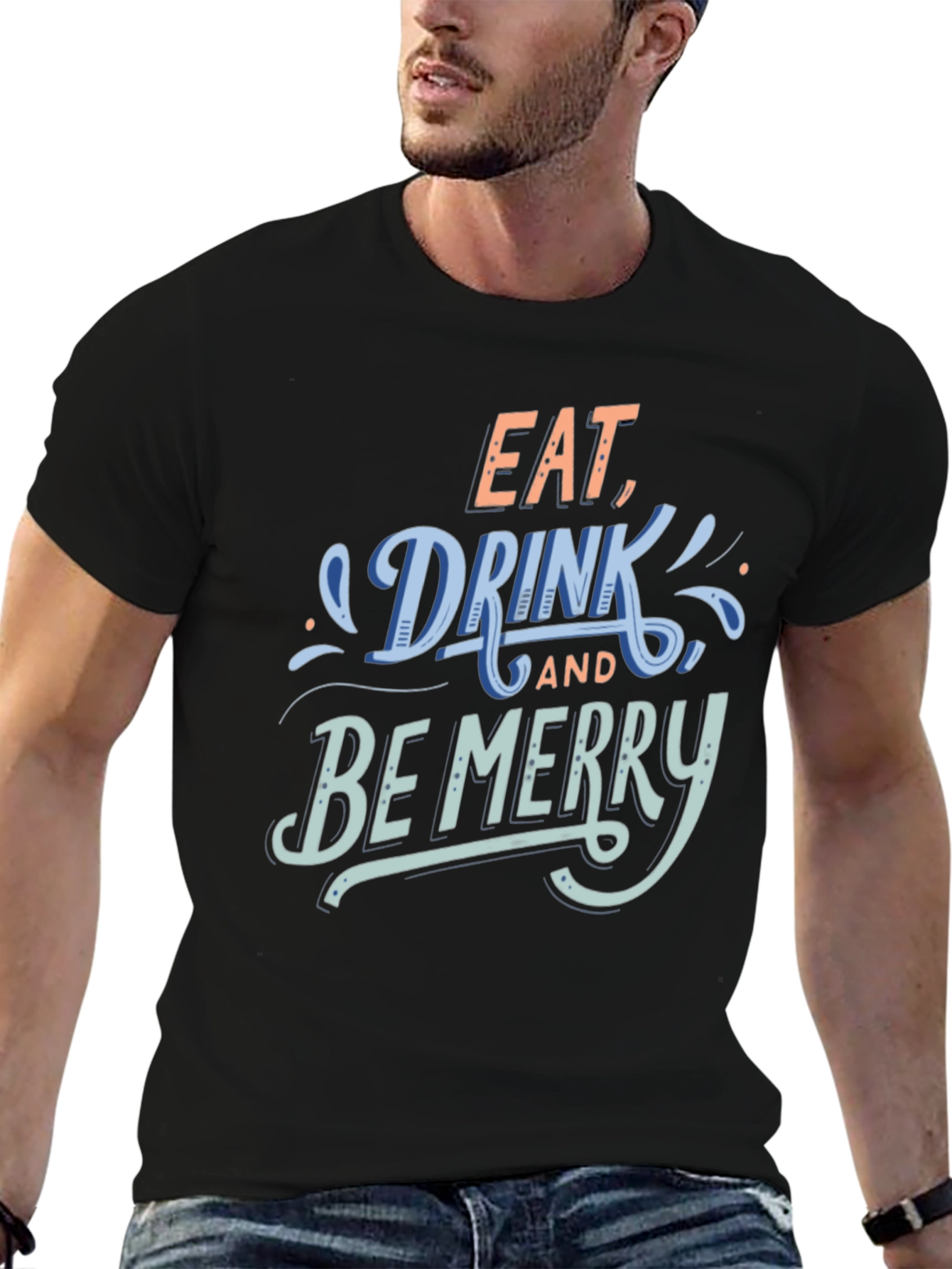 Camiseta Negra: Eat Drink and Be Merry