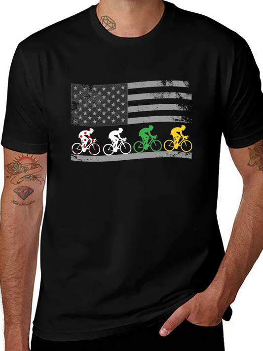 Camiseta Negra Ciclistas Bandera USA