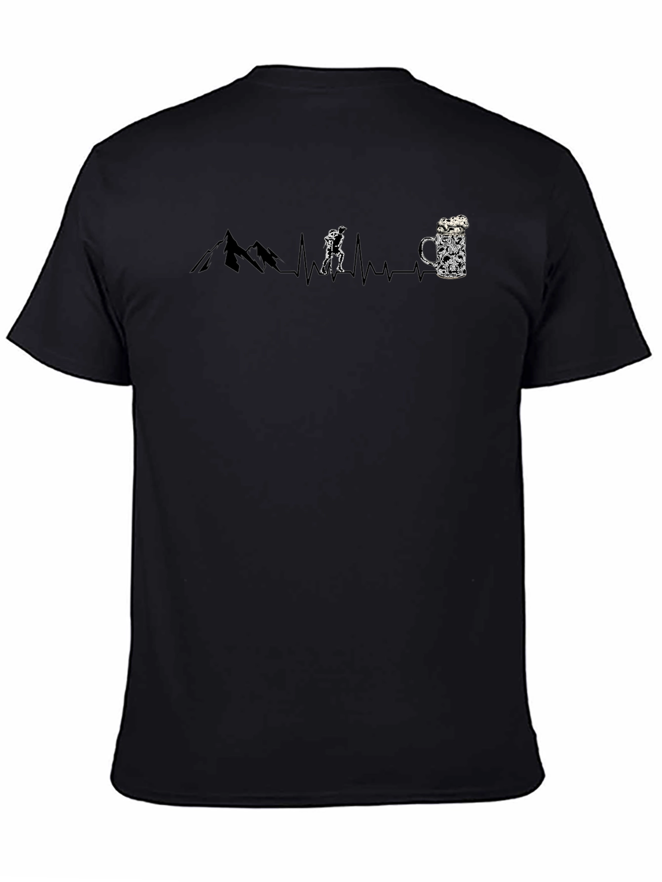 Camiseta Negra: Montaña Senderismo y Cerveza