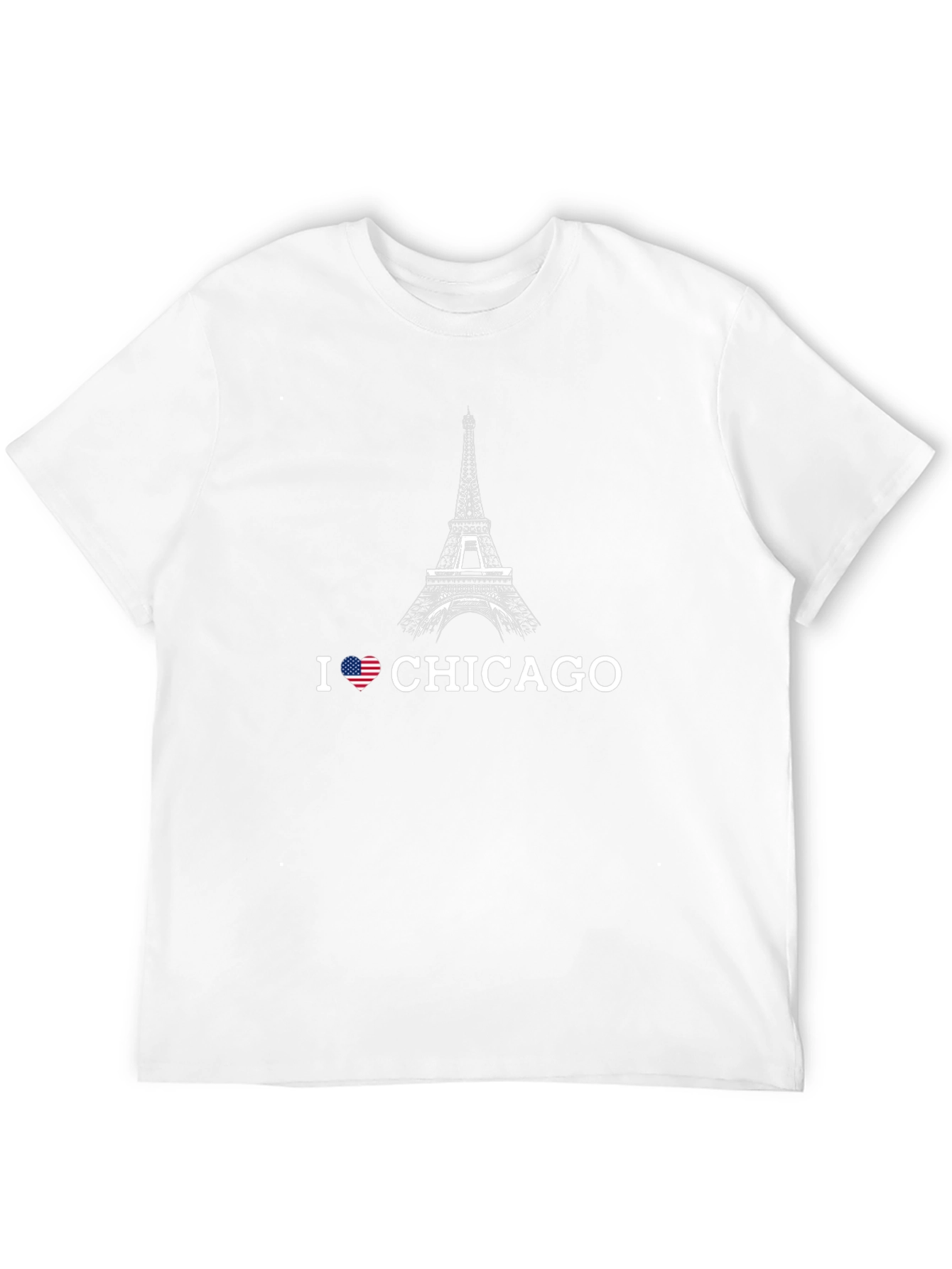 Camiseta Negra Hombre Amo Chicago Diseño Torre Eiffel