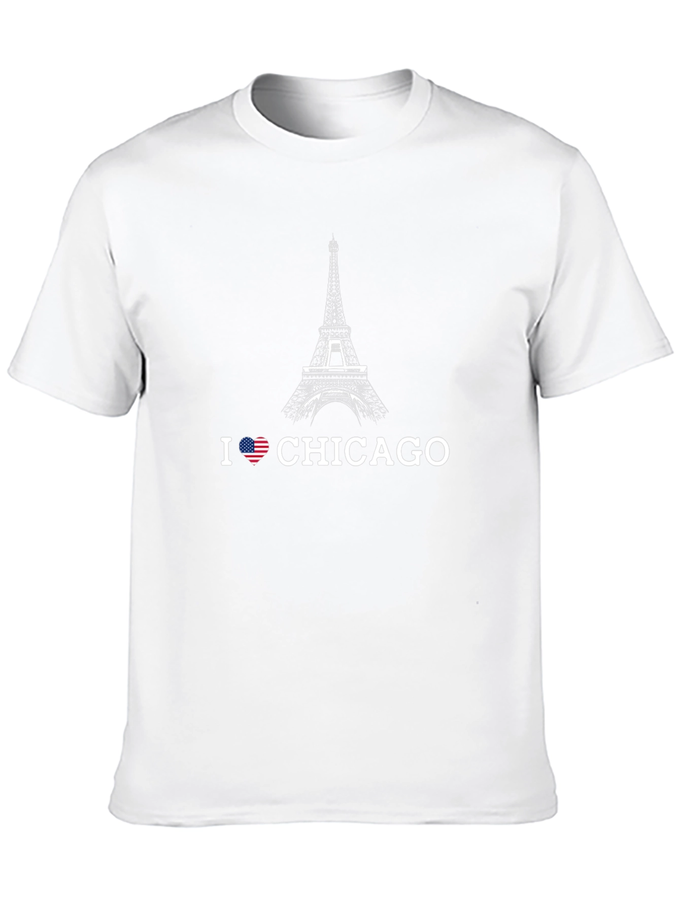 Camiseta Negra Hombre Amo Chicago Diseño Torre Eiffel