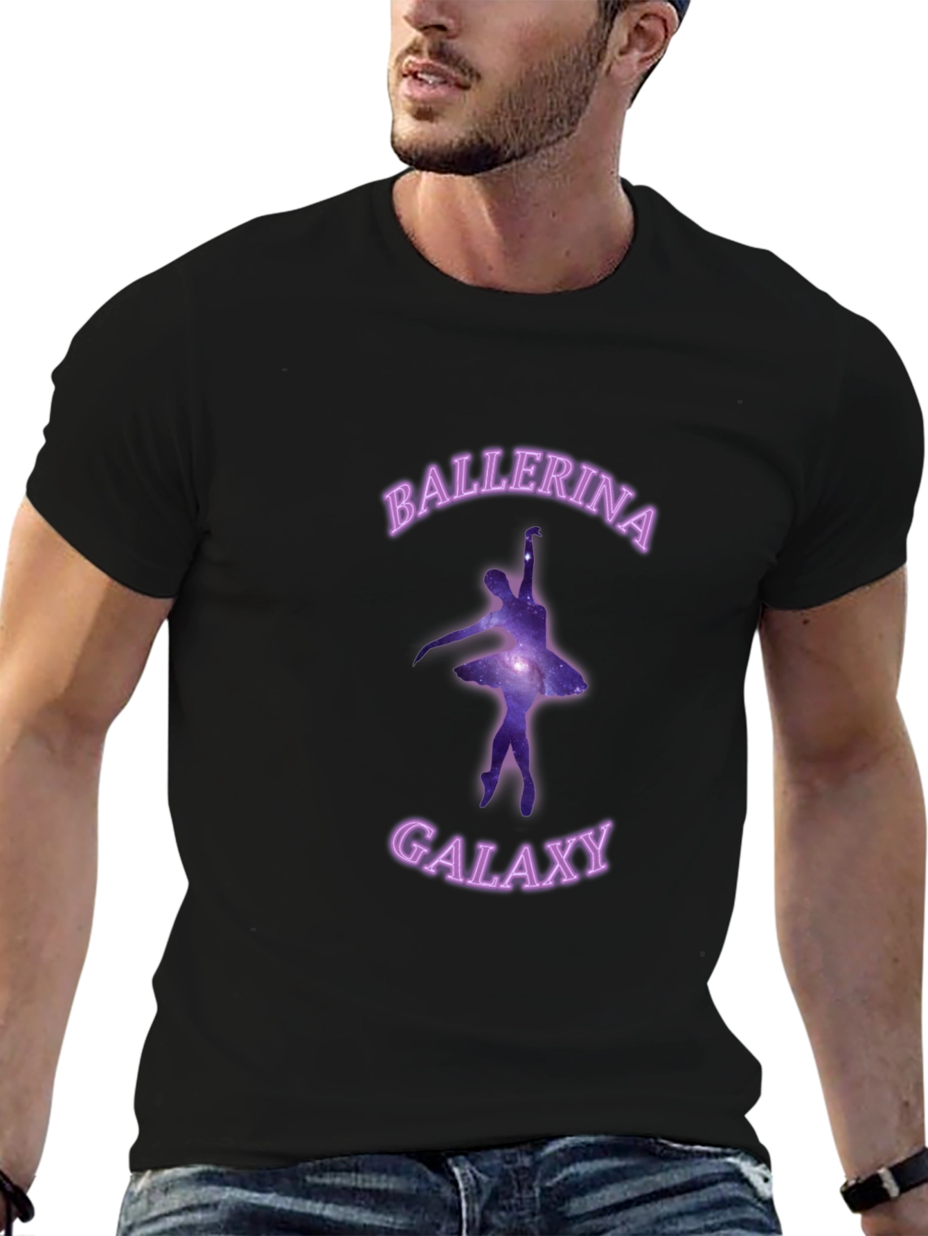 Camiseta Negra con Diseño de Bailarina Galaxy