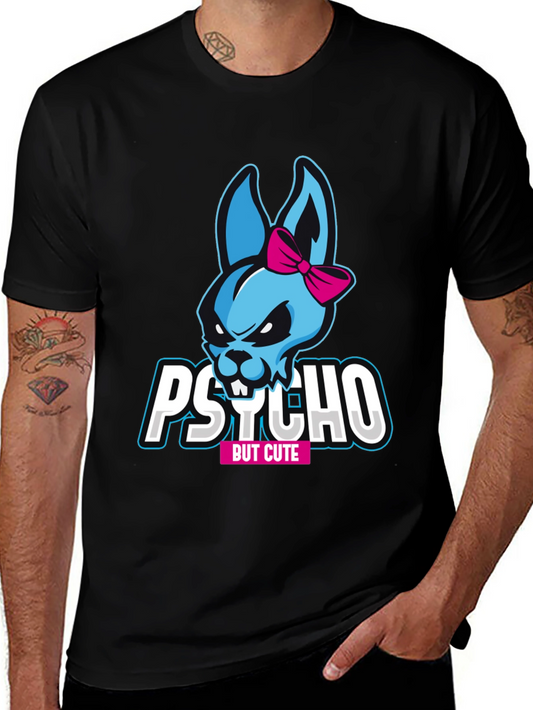 Camiseta Negra Psycho But Cute con Conejo