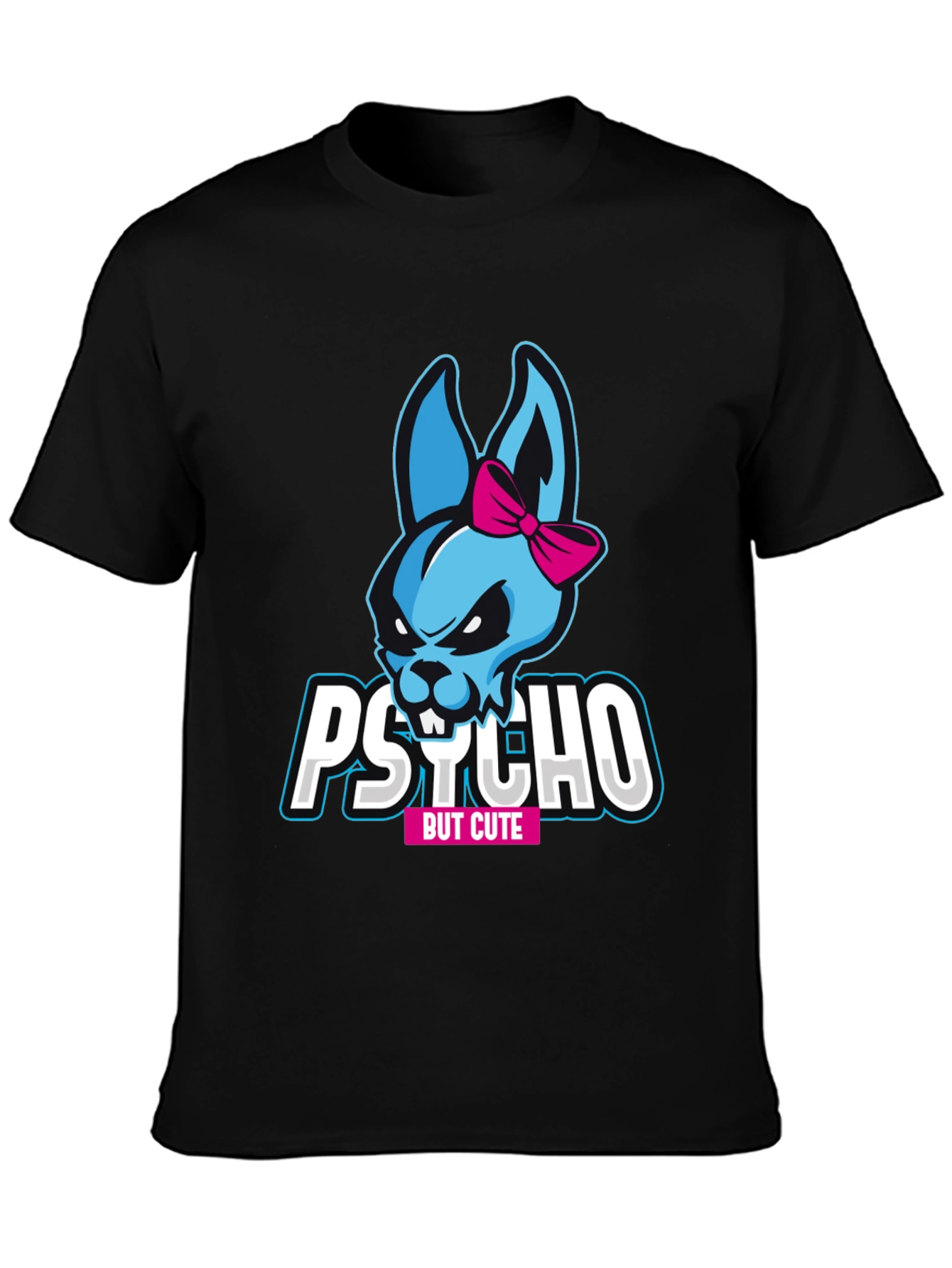 Camiseta Negra Psycho But Cute con Conejo