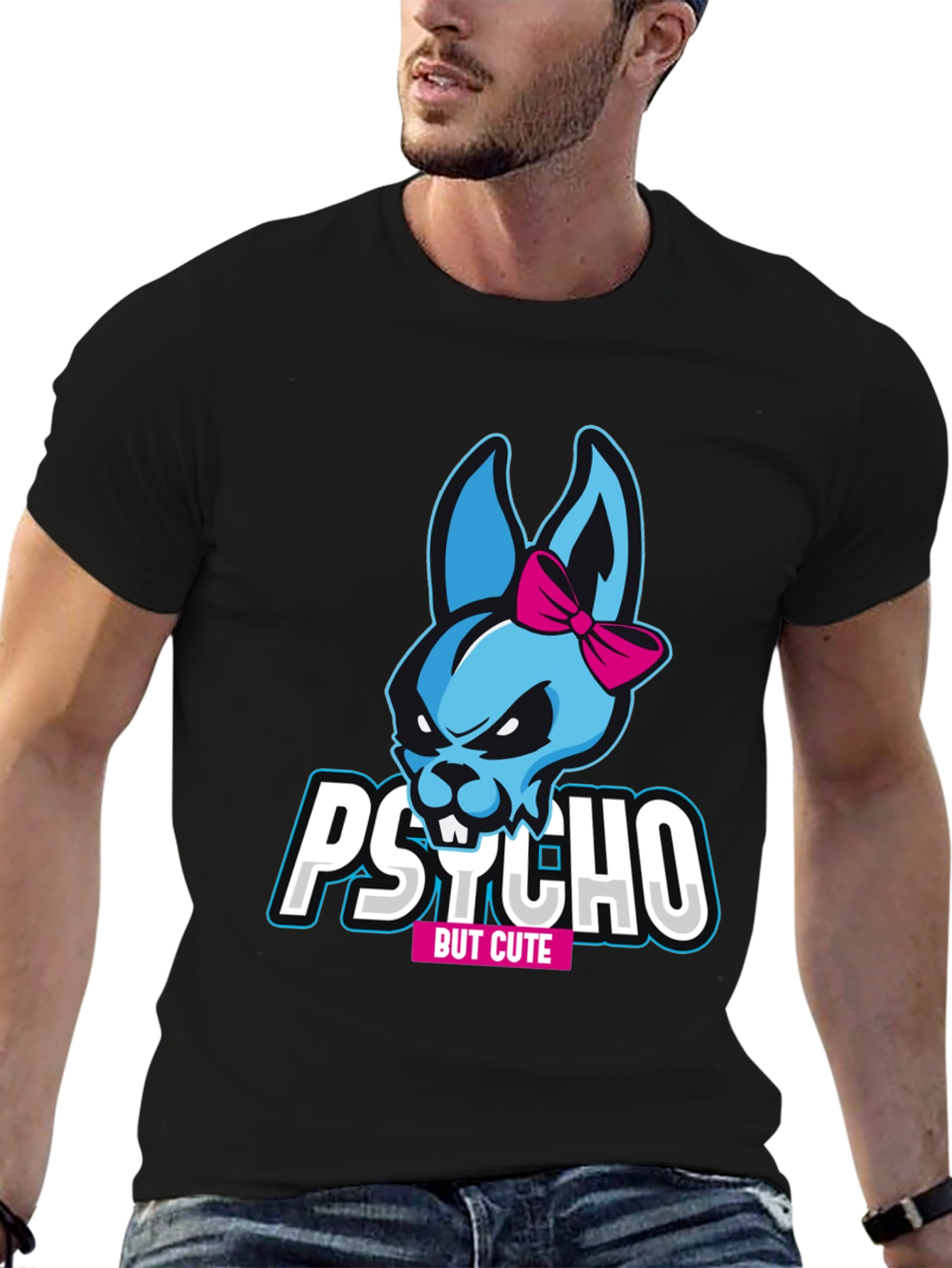 Camiseta Negra Psycho But Cute con Conejo