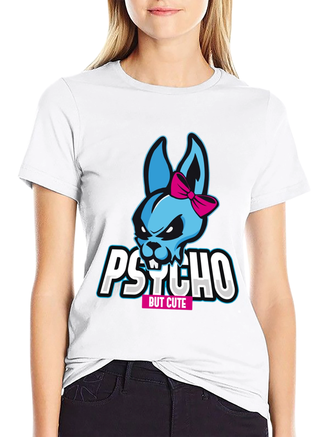 Camiseta Negra Psycho But Cute con Conejo