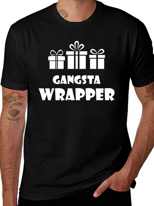 Camiseta Negra Gangsta Wrapper con Diseño Navideño