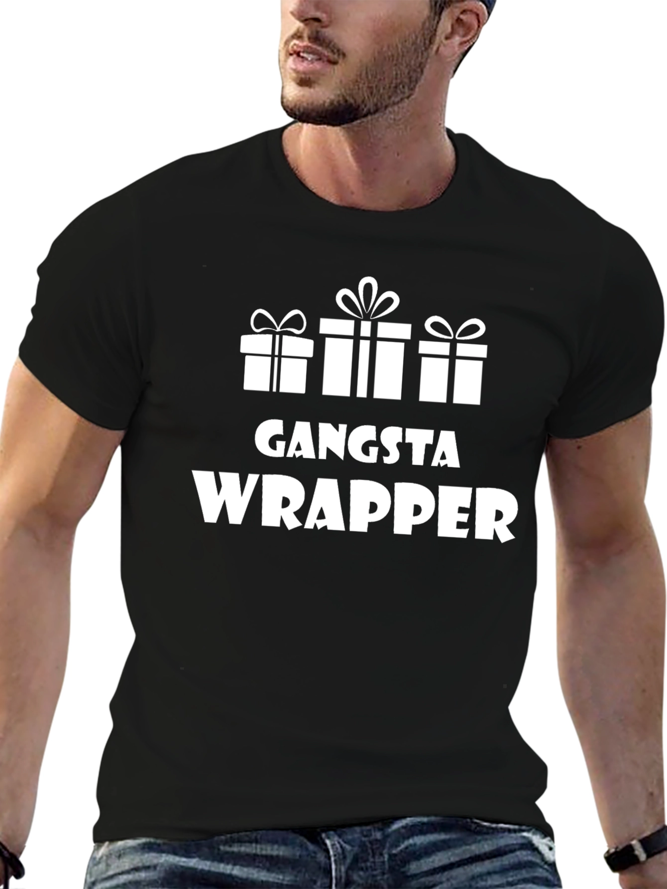 Camiseta Negra Gangsta Wrapper con Diseño Navideño