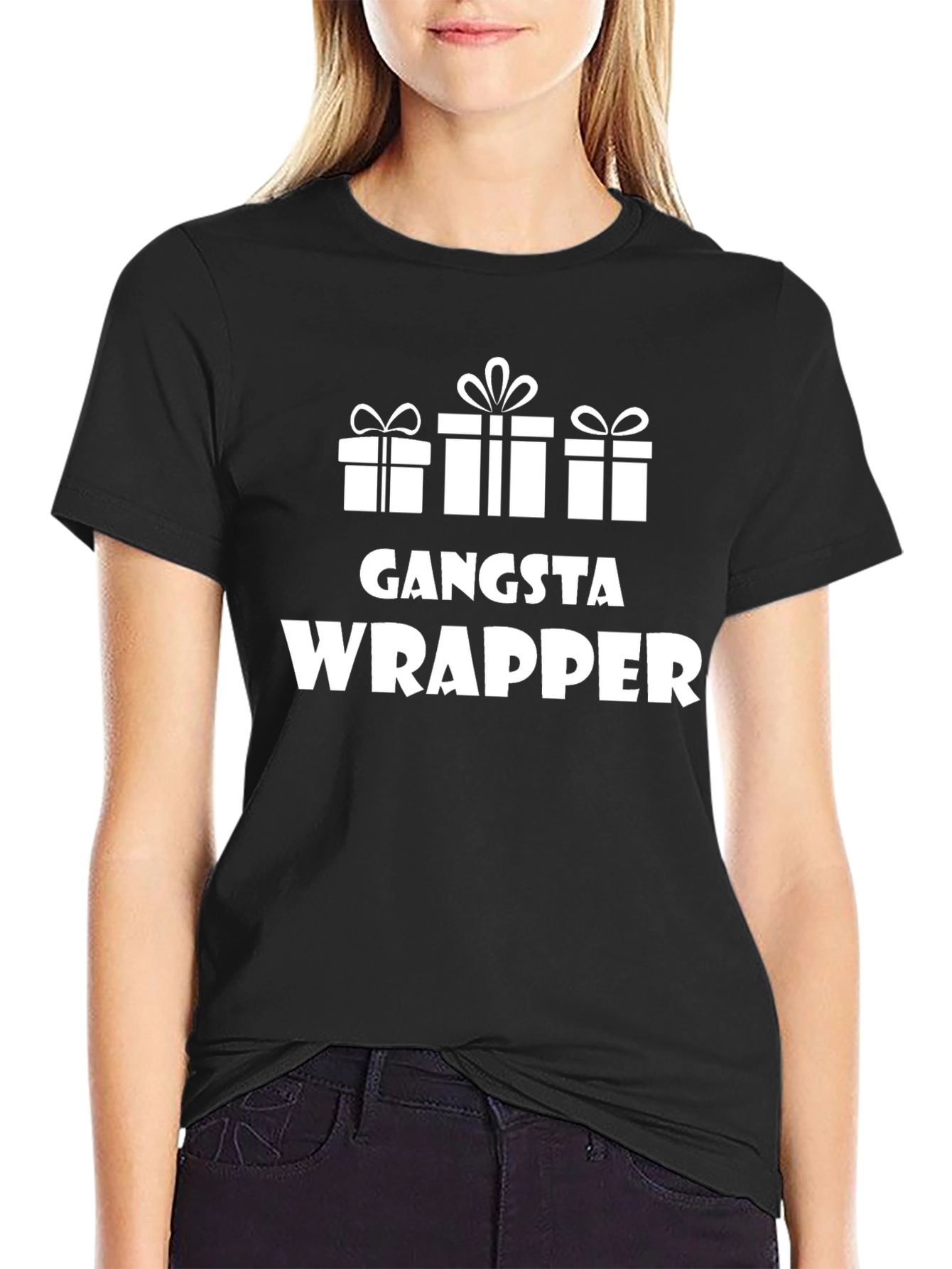 Camiseta Negra Gangsta Wrapper con Diseño Navideño