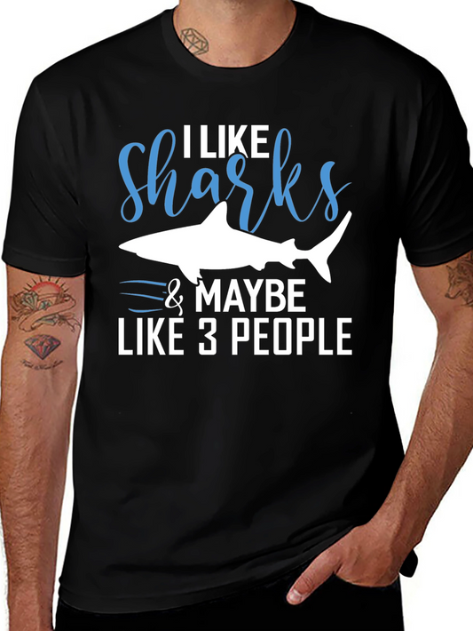 Camiseta Negra Me Gustan los Tiburones y Quizás 3 Personas