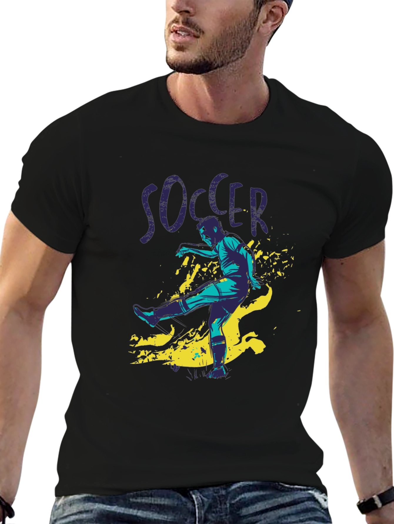 Camiseta Negra Hombre Diseño Futbol Soccer