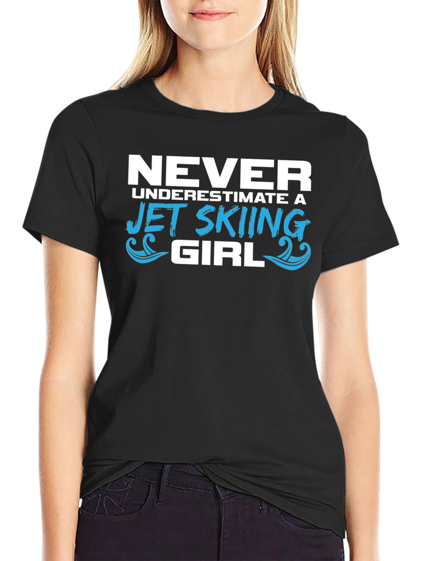 Camiseta Negra Jet Skiing Girl para Mujer