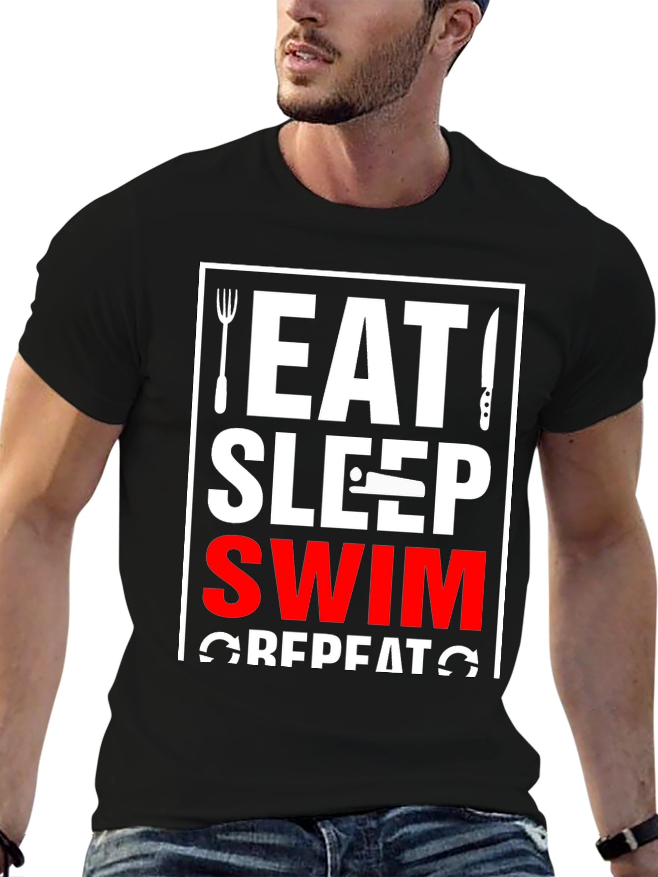 Camiseta Negra Eat Sleep Swim Repeat