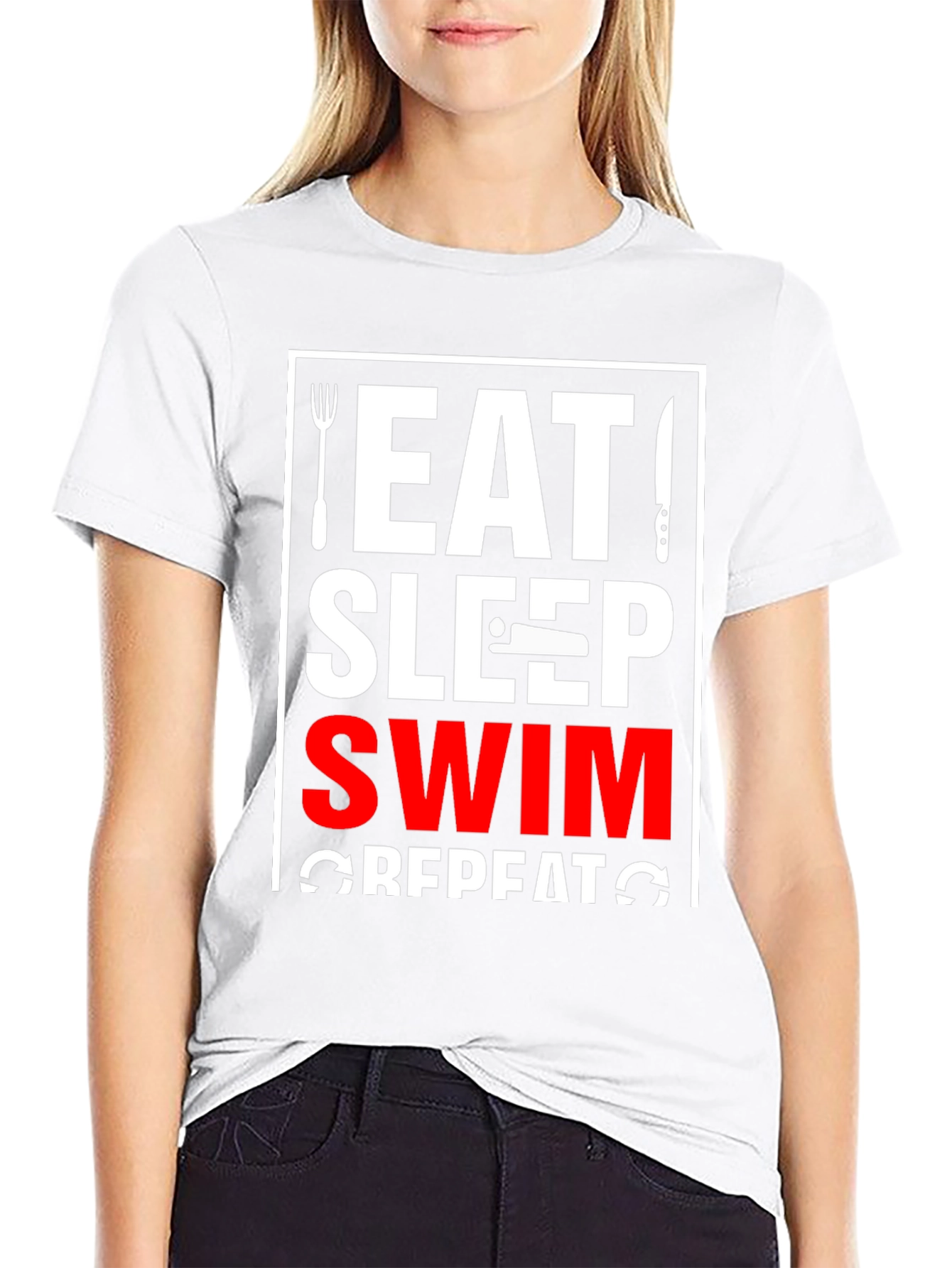 Camiseta Negra Eat Sleep Swim Repeat