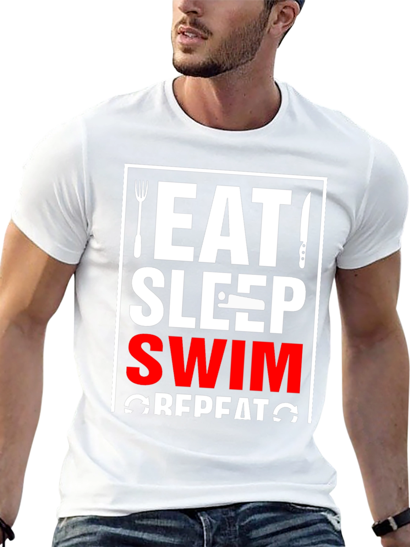 Camiseta Negra Eat Sleep Swim Repeat