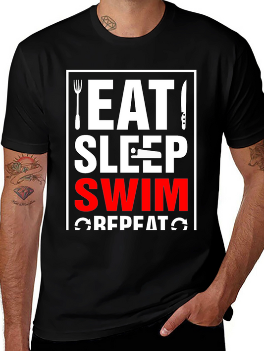 Camiseta Negra Eat Sleep Swim Repeat